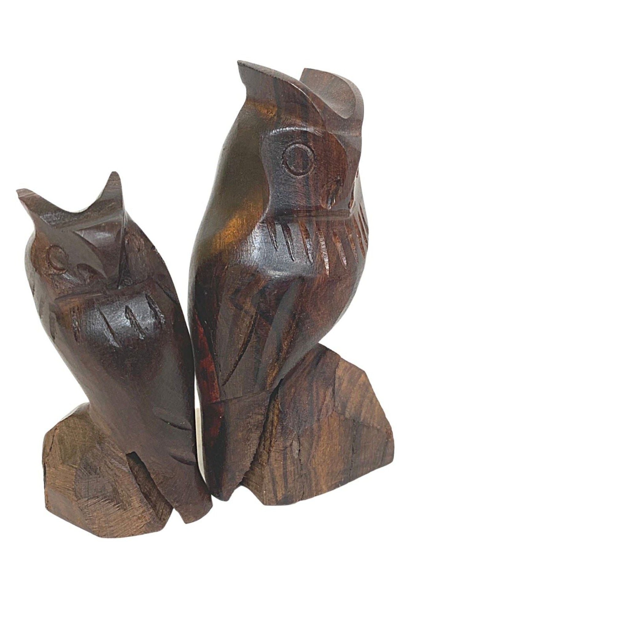 Hand Carved Owl Falcon Bird Of Prey Hawk Wood Carving in Ironwood from Mexico - Tobmarc Home Decor & Gifts