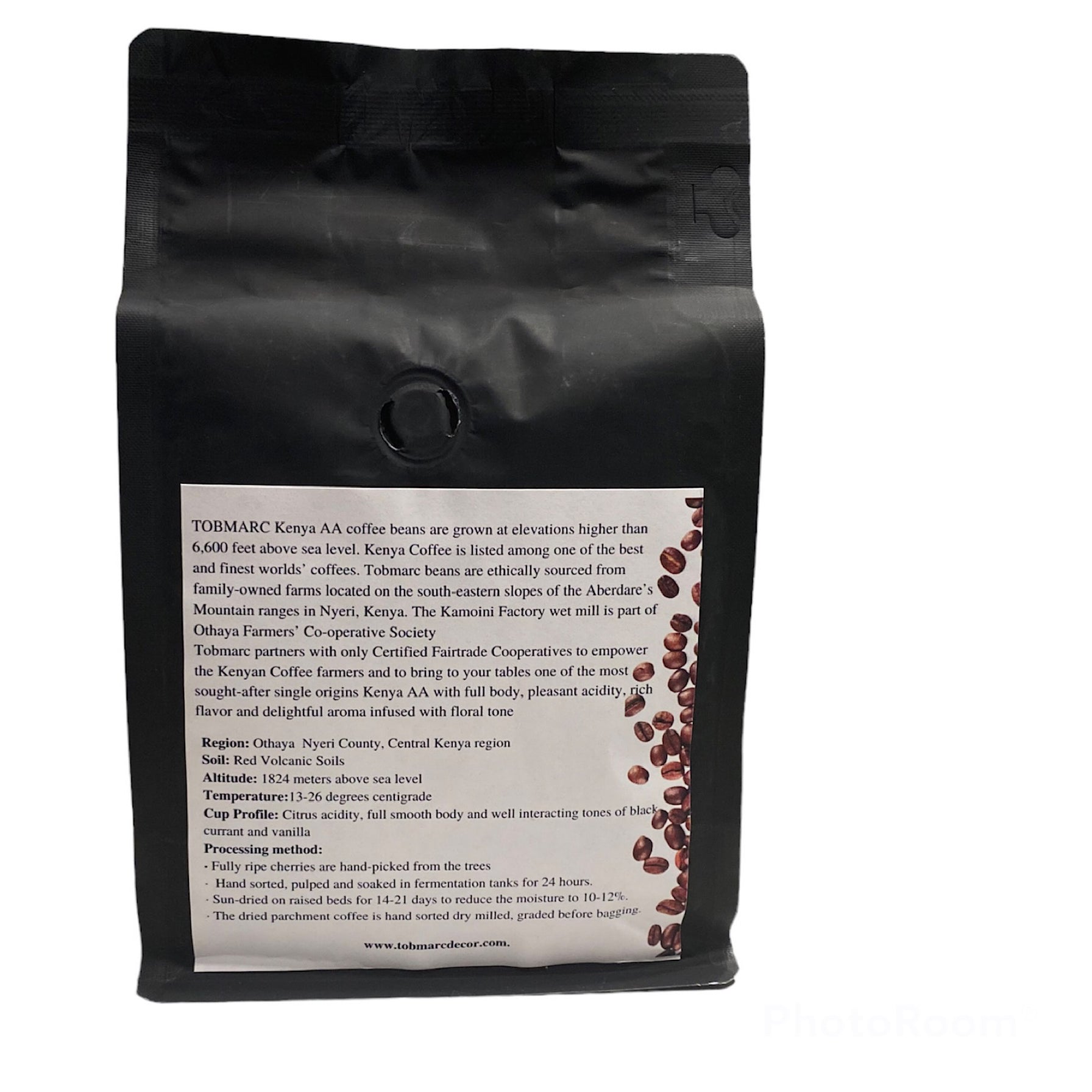 Tobmarc Kenya AA Coffee Beans Single Origin Dark, Medium Freshly Roasted in Canada FairTrade Whole Bean Coffee(340g/12oz)