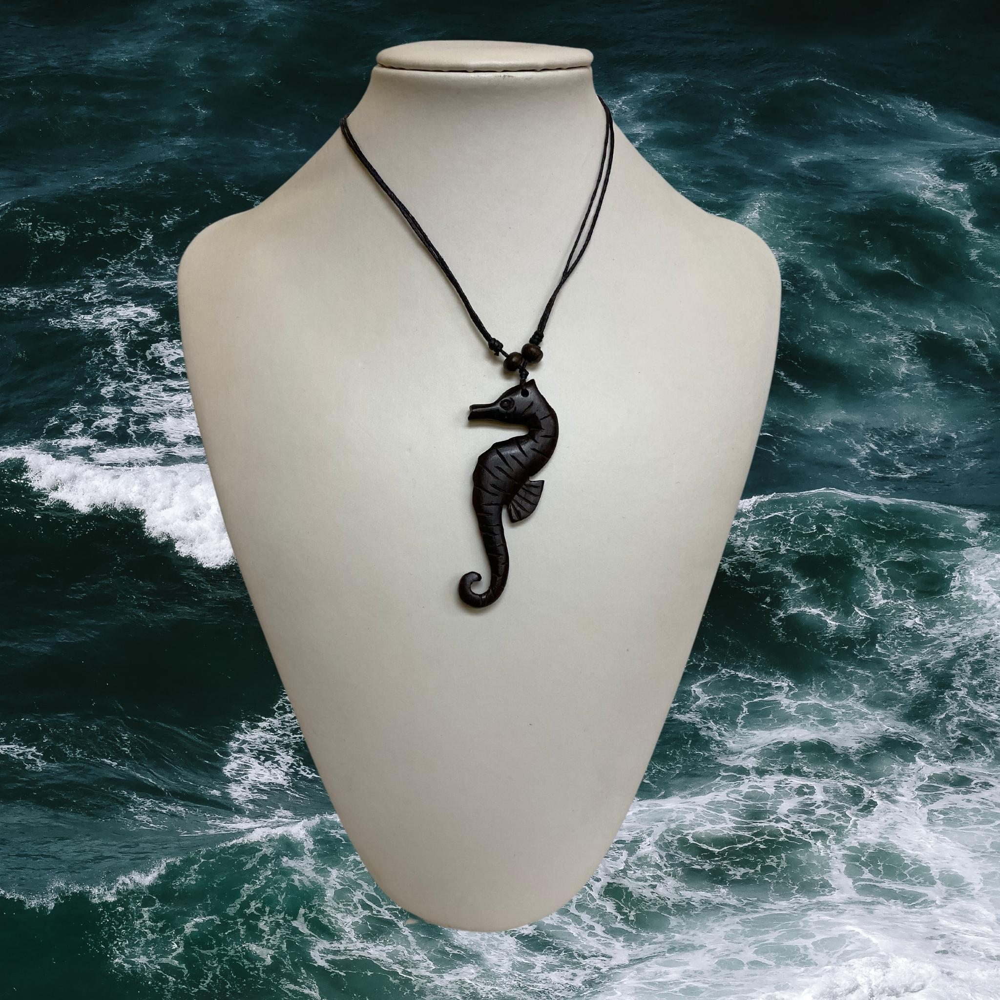 Hand carved Wooden Horse Necklace Ironwood Sea Horse pendant Wood Necklace Sea Animal Nautical Wood Jewelry One of a Kind Gift for Him Her - Tobmarc Home Decor & Gifts