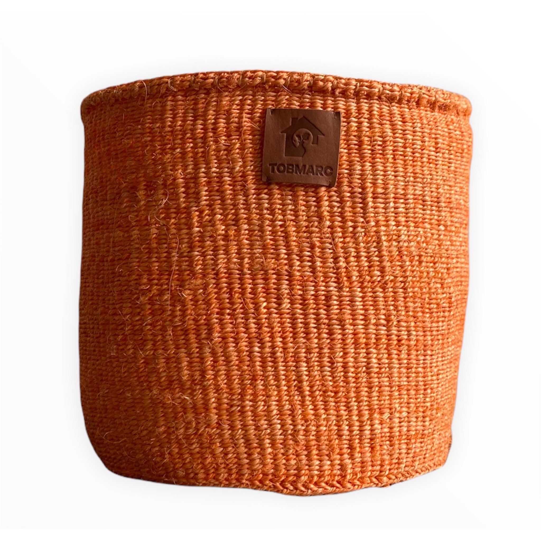 with leather handles, African storage basket