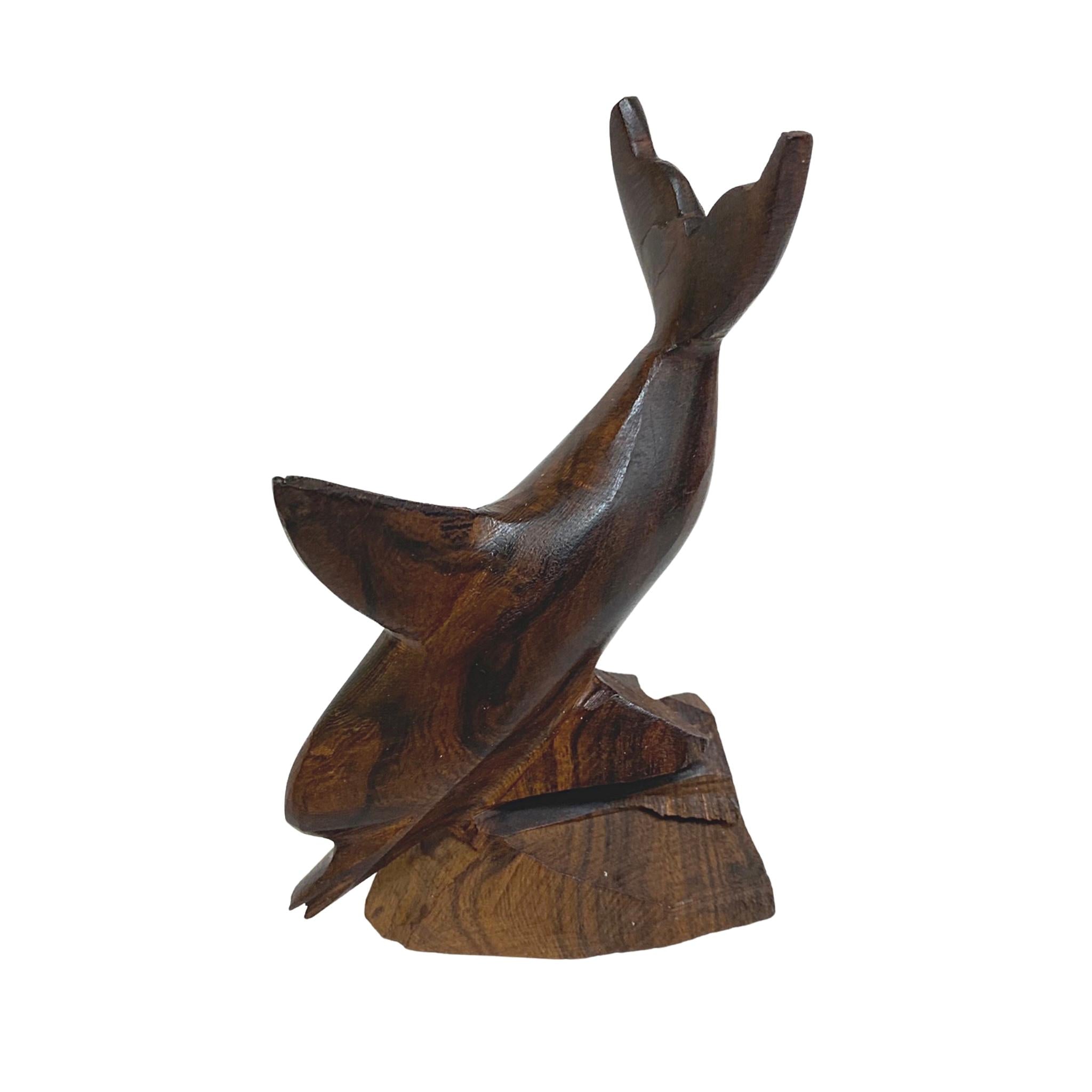 Vintage look Ironwood Wood Hand Carved Dolphin Figurine Sculpture 7.75 " Brown - Tobmarc Home Decor & Gifts