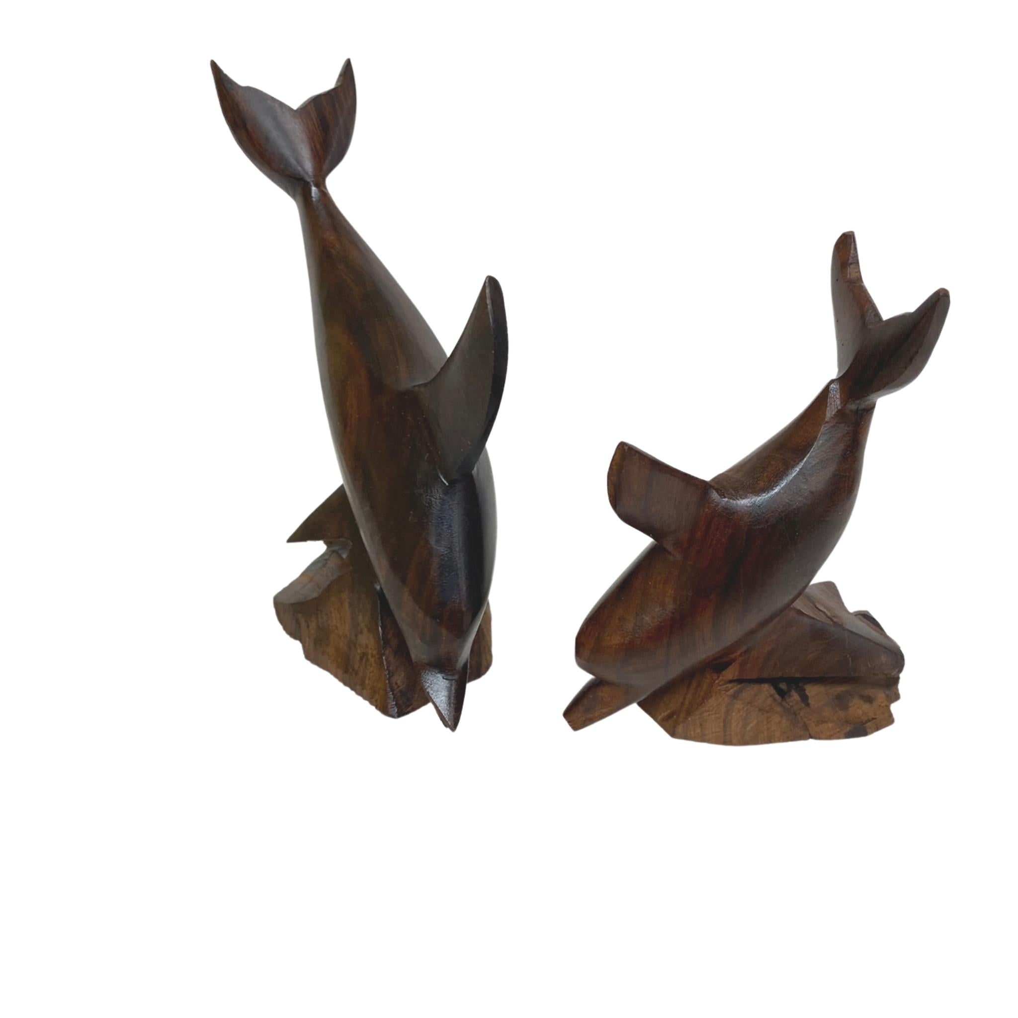 Vintage look Ironwood Wood Hand Carved Dolphin Figurine Sculpture 7.75 " Brown - Tobmarc Home Decor & Gifts