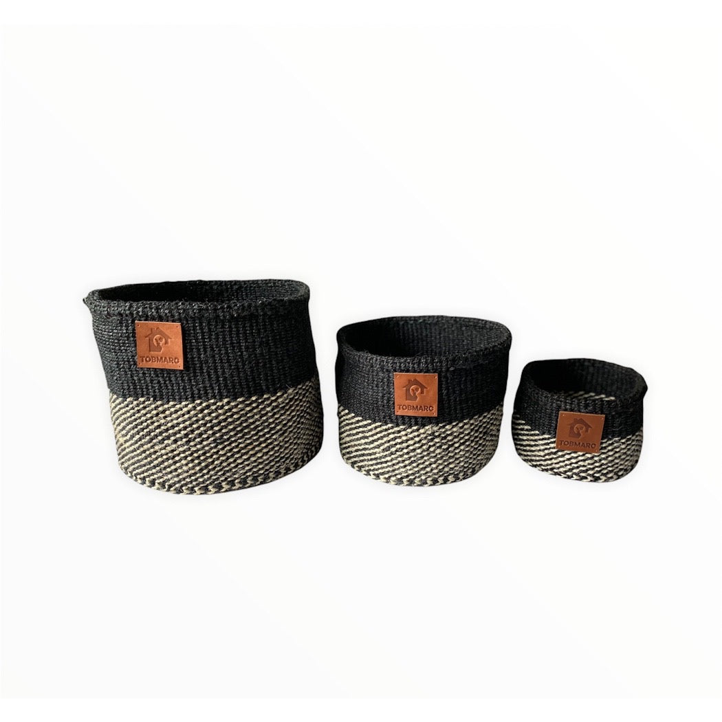 SHORTBLACSET3 - GARDENING BASKET, SISAL Basket, Black And White Natural Dye Woven Handmade Storage Basket With Cover, Gifts For Home - Tobmarc Home Decor & Gifts