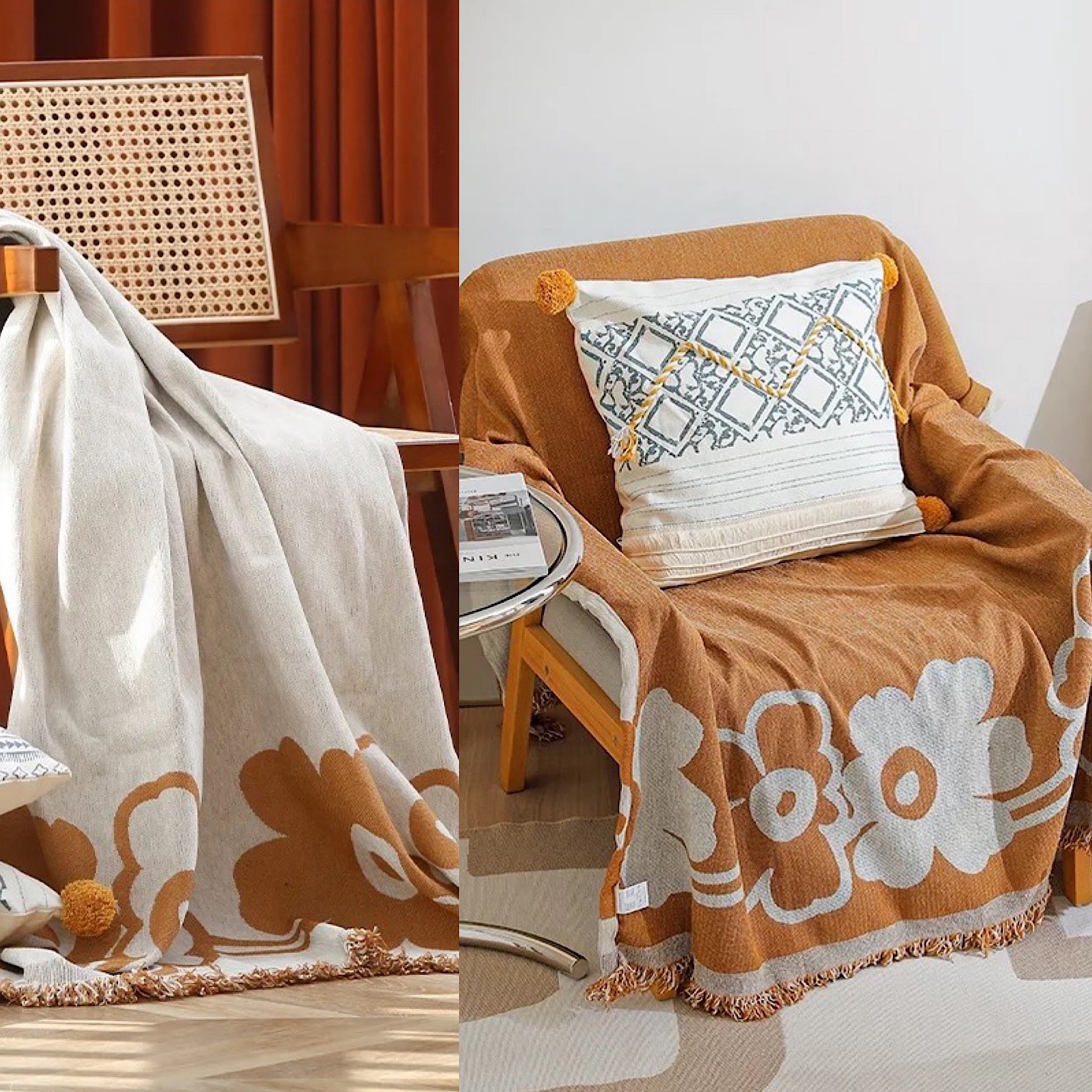 Reversible soft Knitted Throw Blanket with Decorative Tassels for Bed Sofa, Couch Throw 180cm x230cm - Tobmarc Home Decor & Gifts