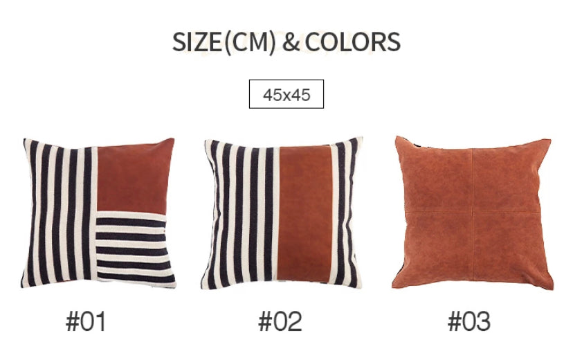 Throw Pillow Covers 18x18 Inch Boho Modern Farmhouse Neutral Decorative Pillowcases Faux Leather and Linen Cushion Case for Couch, Bed, Home Decor - Tobmarc Home Decor & Gifts