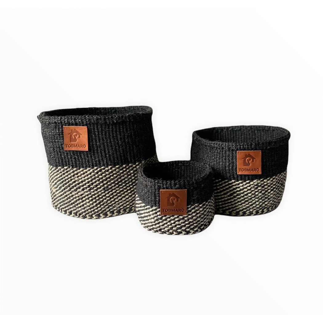 SHORTBLACSET3 - GARDENING BASKET, SISAL Basket, Black And White Natural Dye Woven Handmade Storage Basket With Cover, Gifts For Home - Tobmarc Home Decor & Gifts