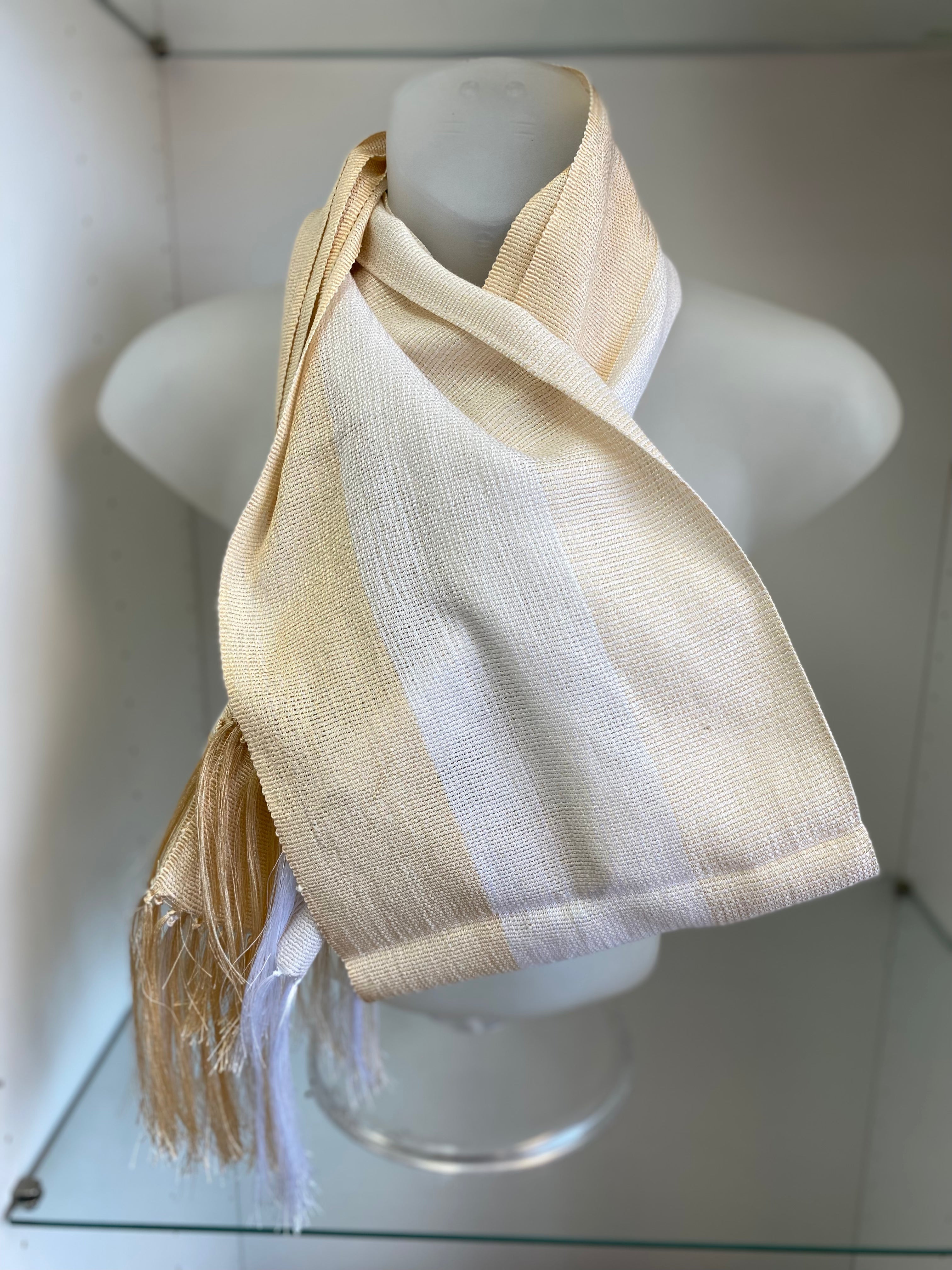 Madagascar Raw Silk Scarf , Peach & White - Tobmarc Home Decor & Gifts