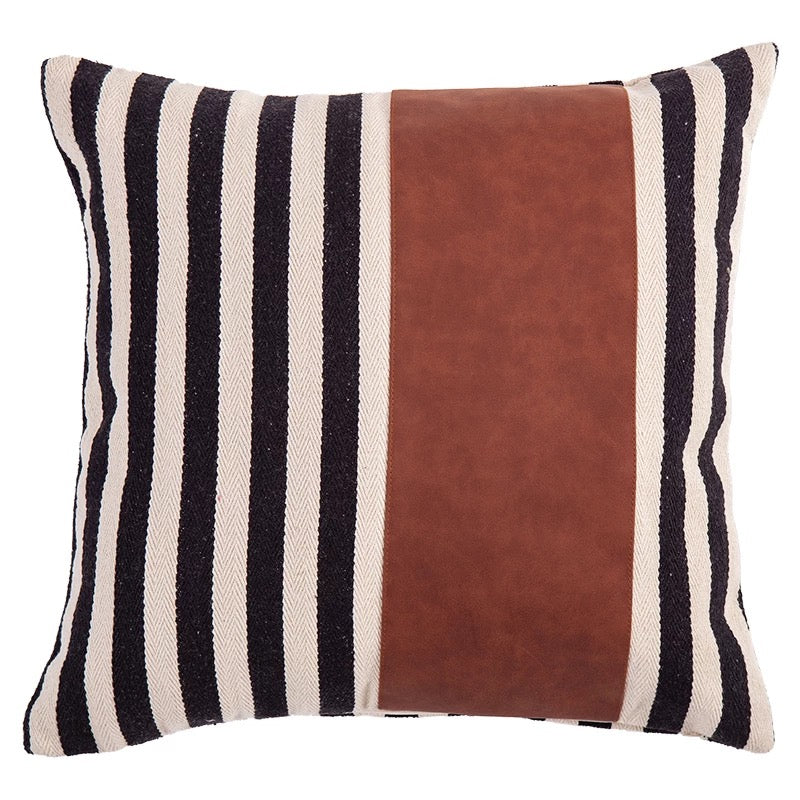 Throw Pillow Covers 18x18 Inch Boho Modern Farmhouse Neutral Decorative Pillowcases Faux Leather and Linen Cushion Case for Couch, Bed, Home Decor - Tobmarc Home Decor & Gifts