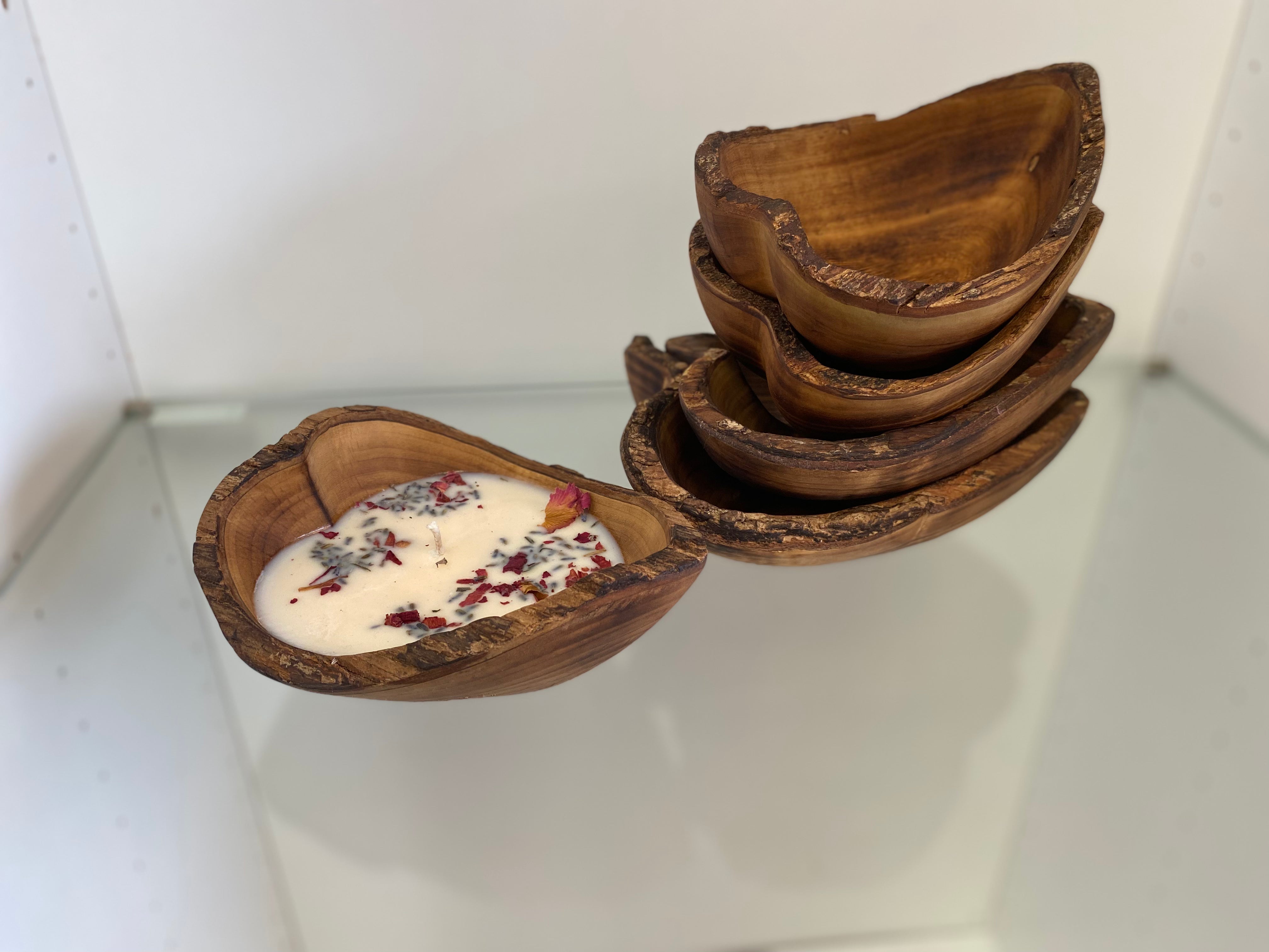 CANDLE DOUGH BOWL, Wooden Dough Bowl, Hand Carved Decorative Heart Shape Dough Bowl Set, Housewarming Gift - Tobmarc Home Decor & Gifts