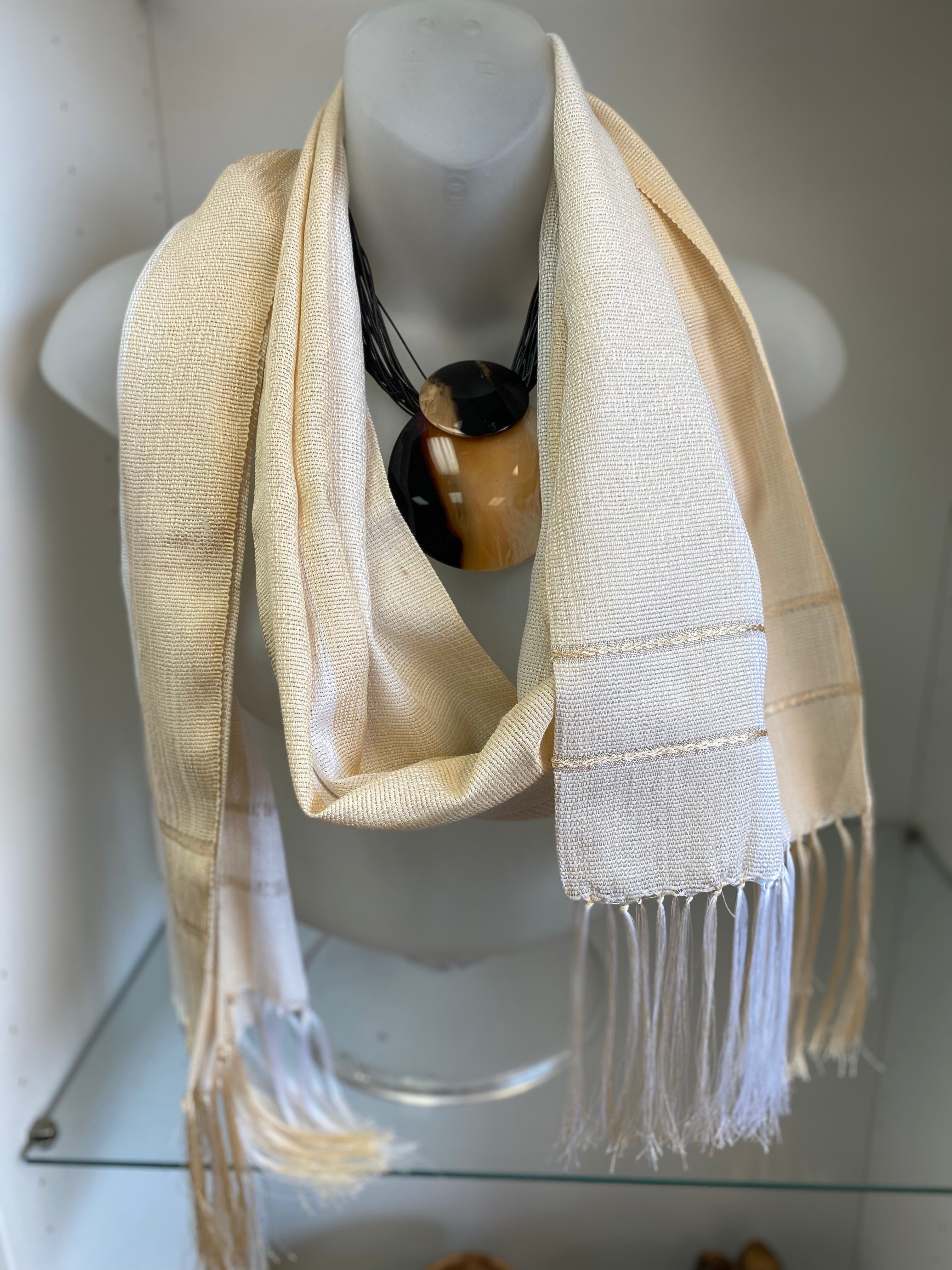 Madagascar Raw Silk Scarf , Peach & White - Tobmarc Home Decor & Gifts