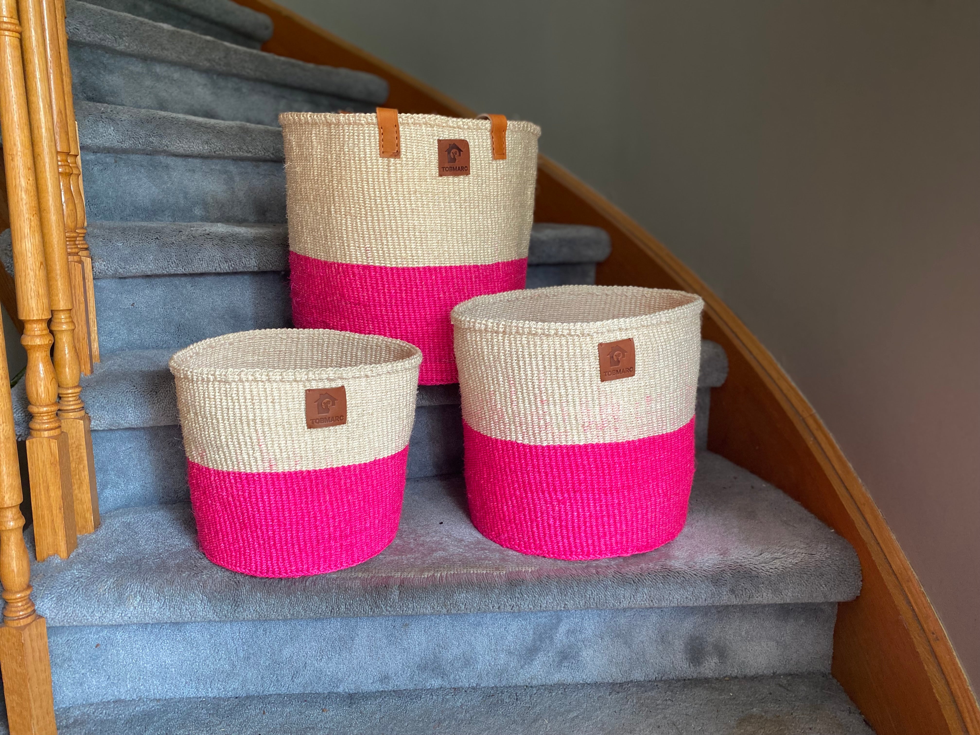 PINKSET3 -Storage basket|Woven Basket|Africa Baskets|Organizing Basket - Tobmarc Home Decor & Gifts