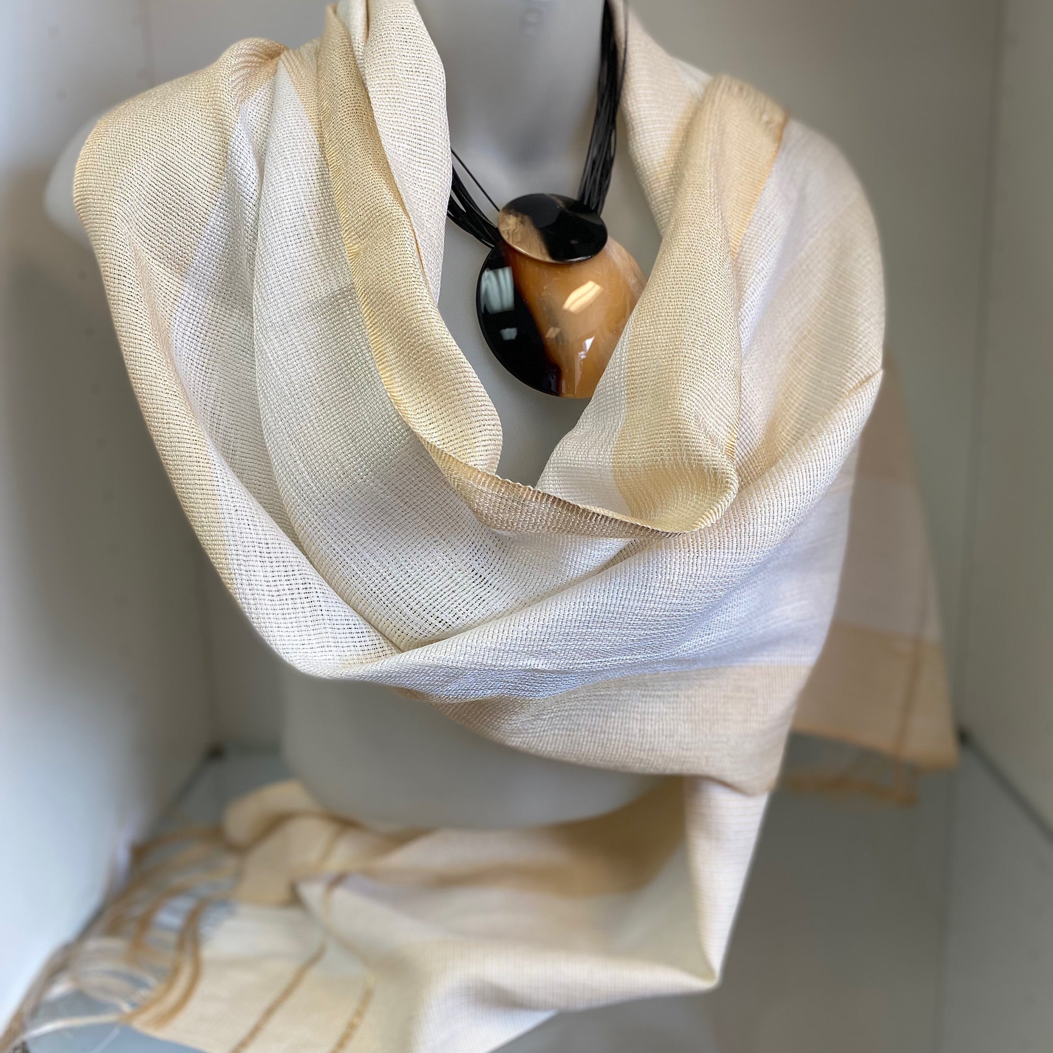 Madagascar Raw Silk Scarf , Peach & White - Tobmarc Home Decor & Gifts