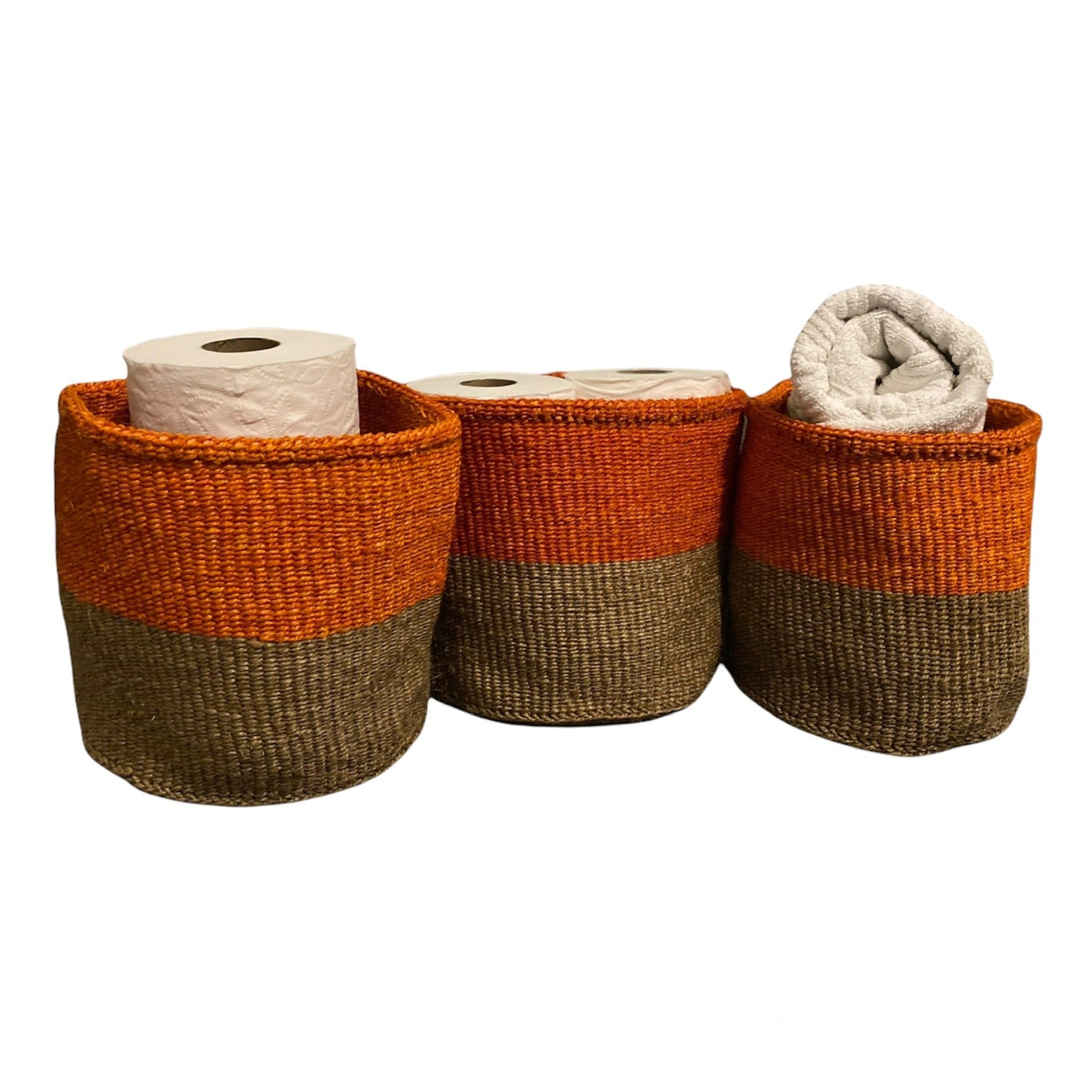 DECORATIVE STORAGE BASKET African Handwoven Sisal Basket for toys and Home Decor 9”x9” Set of 3 - Tobmarc Home Decor & Gifts