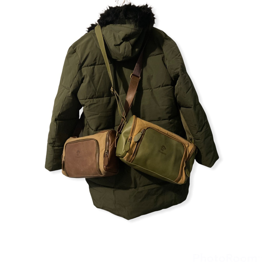 CANVAS CROSSBODY BAG, Leather Camera Bag, Army Green Military Canvas Crossbody Hiking Bag, Eco Friendly Crossbody Bag A - Tobmarc Home Decor & Gifts