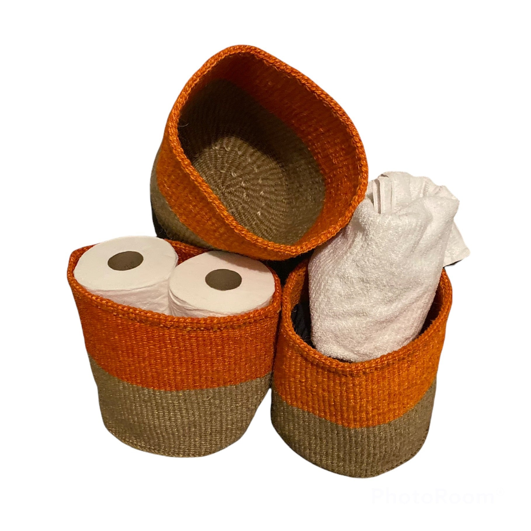 DECORATIVE STORAGE BASKET African Handwoven Sisal Basket for toys and Home Decor 9”x9” Set of 3 - Tobmarc Home Decor & Gifts