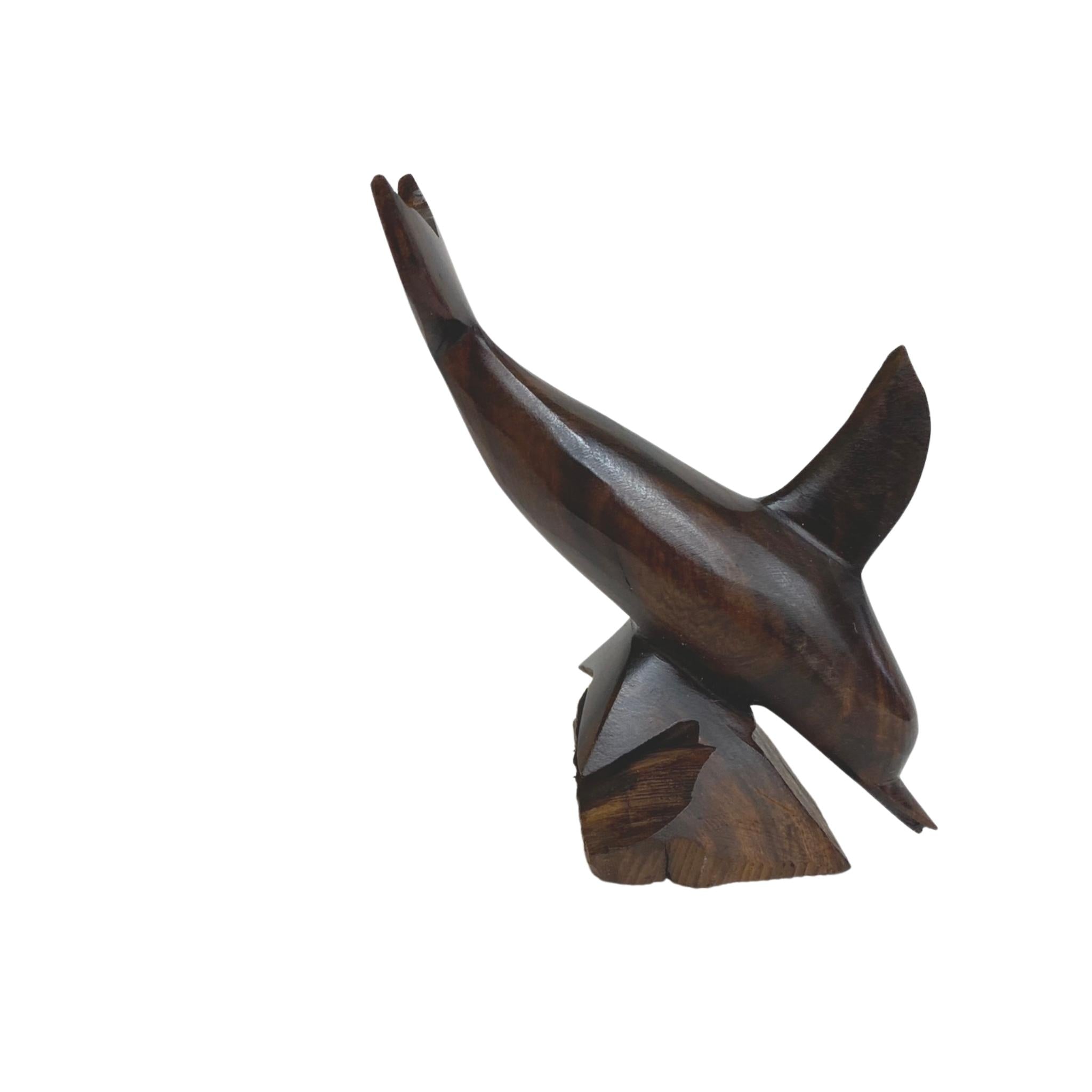 Vintage look Ironwood Wood Hand Carved Dolphin Figurine Sculpture 7.75 " Brown - Tobmarc Home Decor & Gifts
