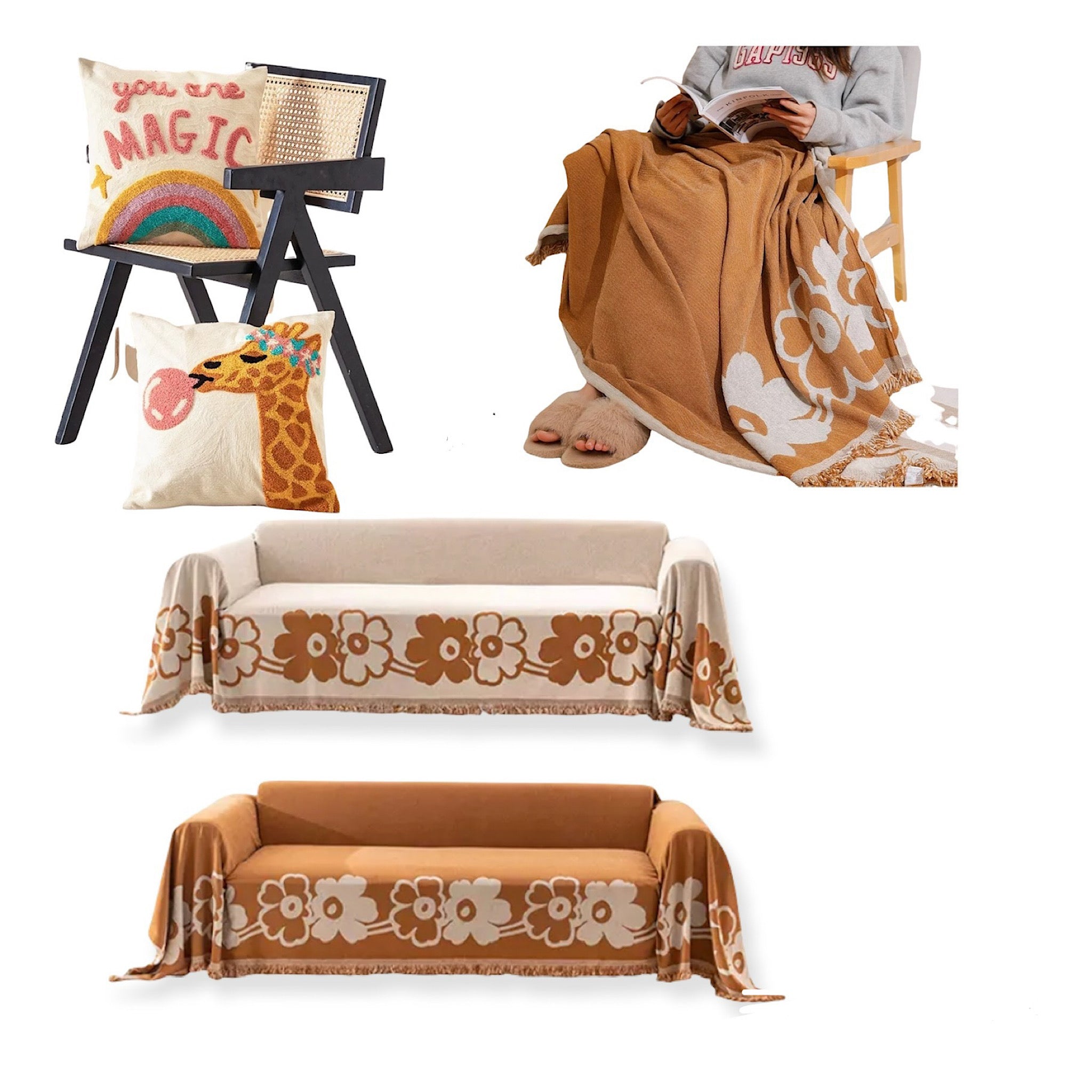 Reversible soft Knitted Throw Blanket with Decorative Tassels for Bed Sofa, Couch Throw 180cm x230cm - Tobmarc Home Decor & Gifts