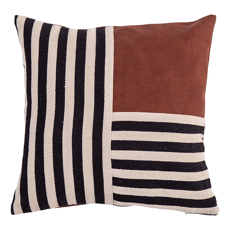 Throw Pillow Covers 18x18 Inch Boho Modern Farmhouse Neutral Decorative Pillowcases Faux Leather and Linen Cushion Case for Couch, Bed, Home Decor - Tobmarc Home Decor & Gifts