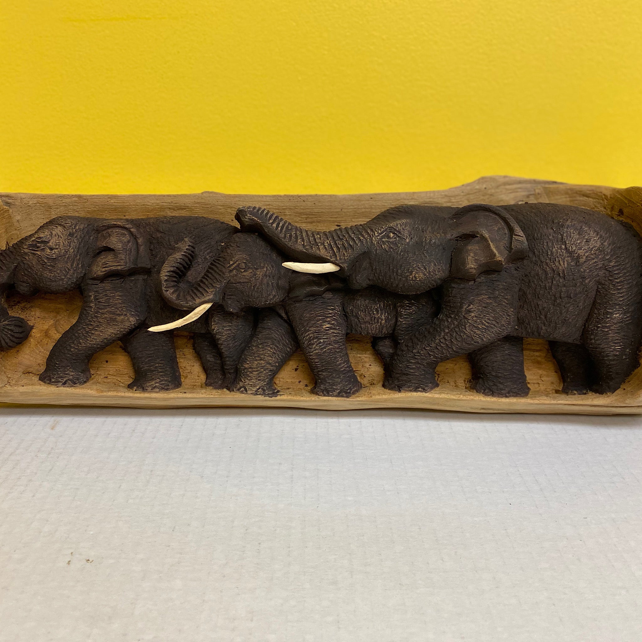Hand carved Teak wood Elephants Family Wall Decor hanging Plate - Tobmarc Home Decor & Gifts