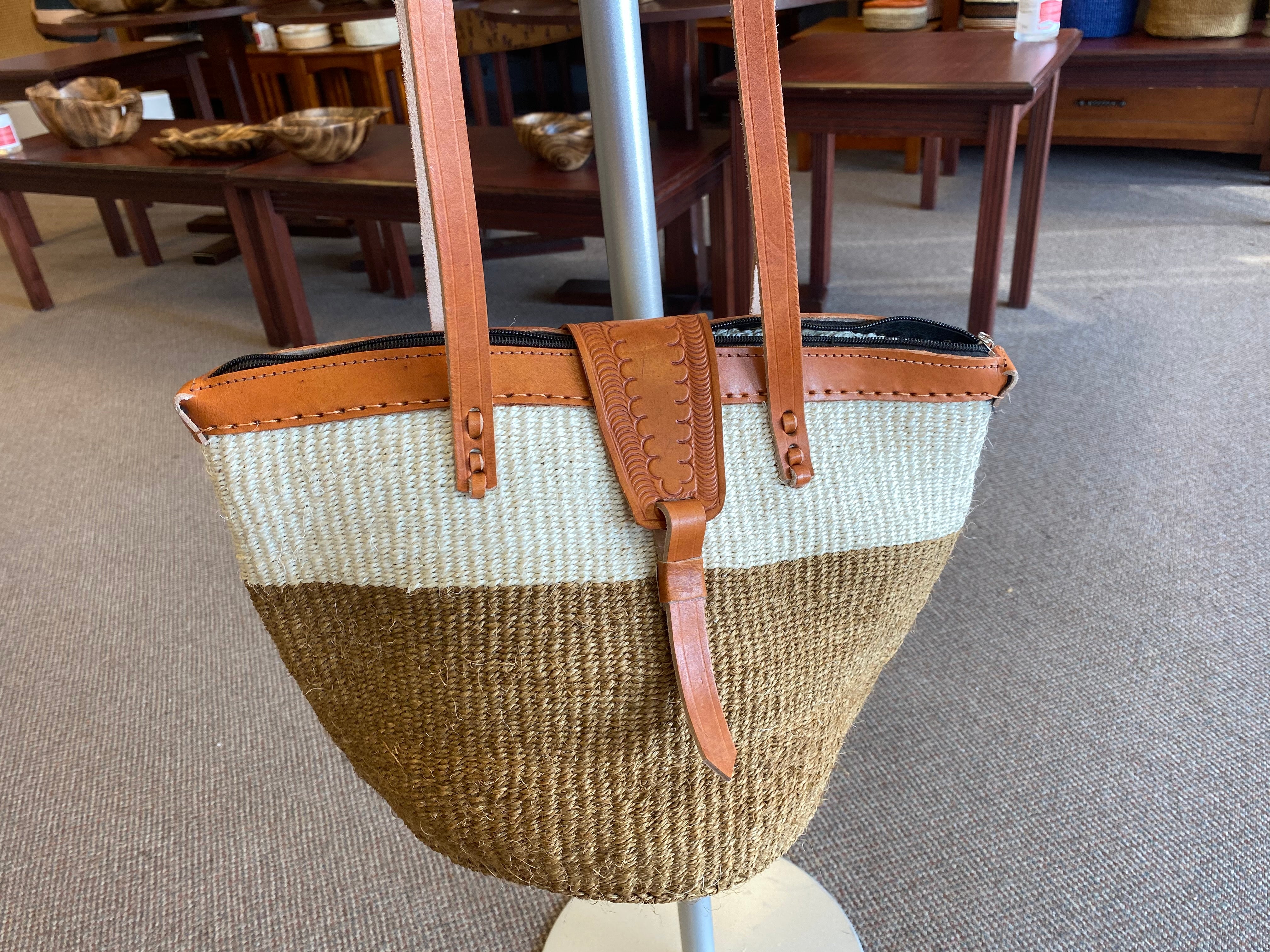 Assorted Shopping Baskets, Beach Baskets, Bags With Leather Handle, African Kiondo - Tobmarc Home Decor & Gifts
