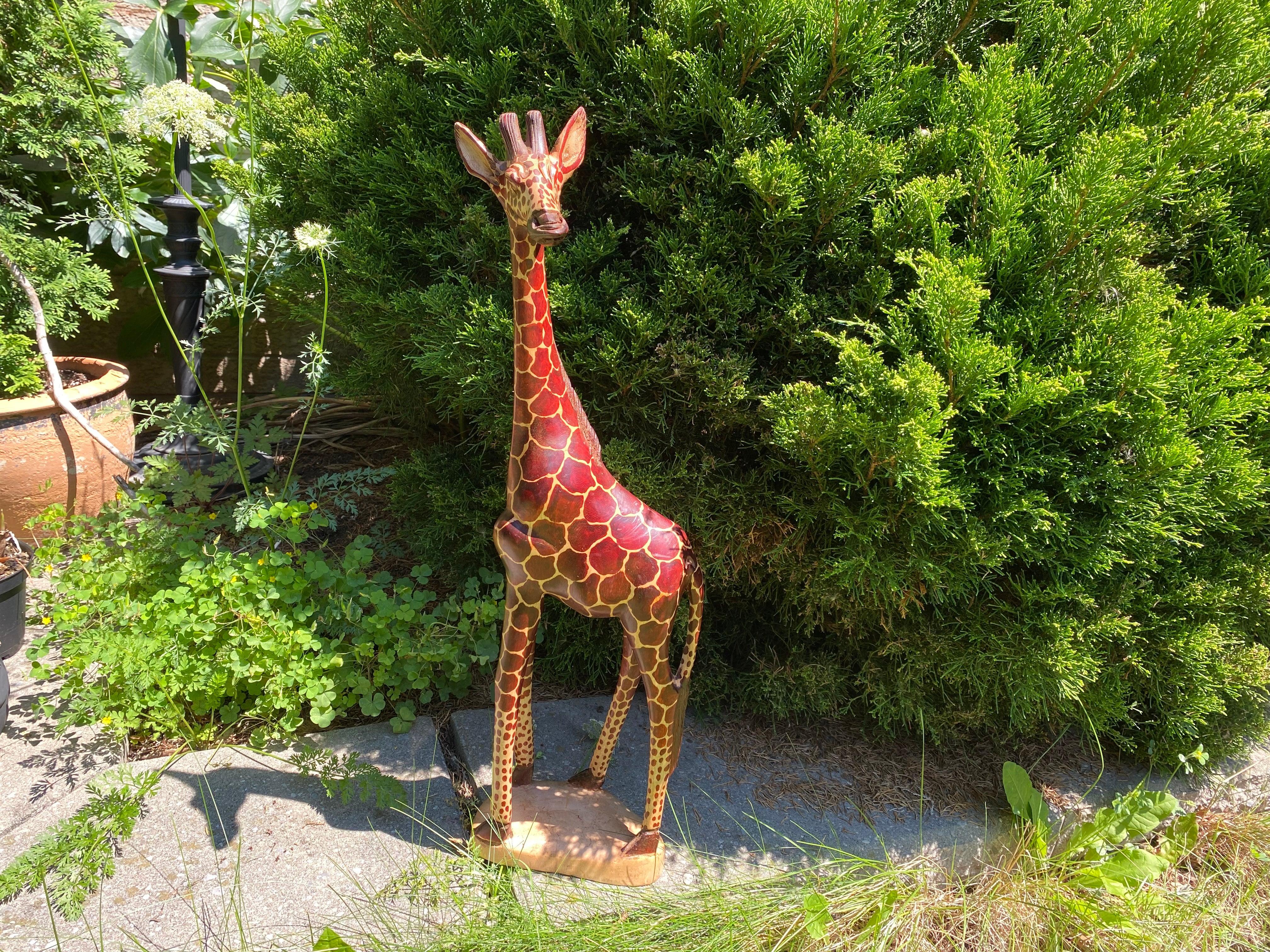 24" Hand carved Giraffe Sculpture, African Giraffe Decor - Tobmarc Home Decor & Gifts