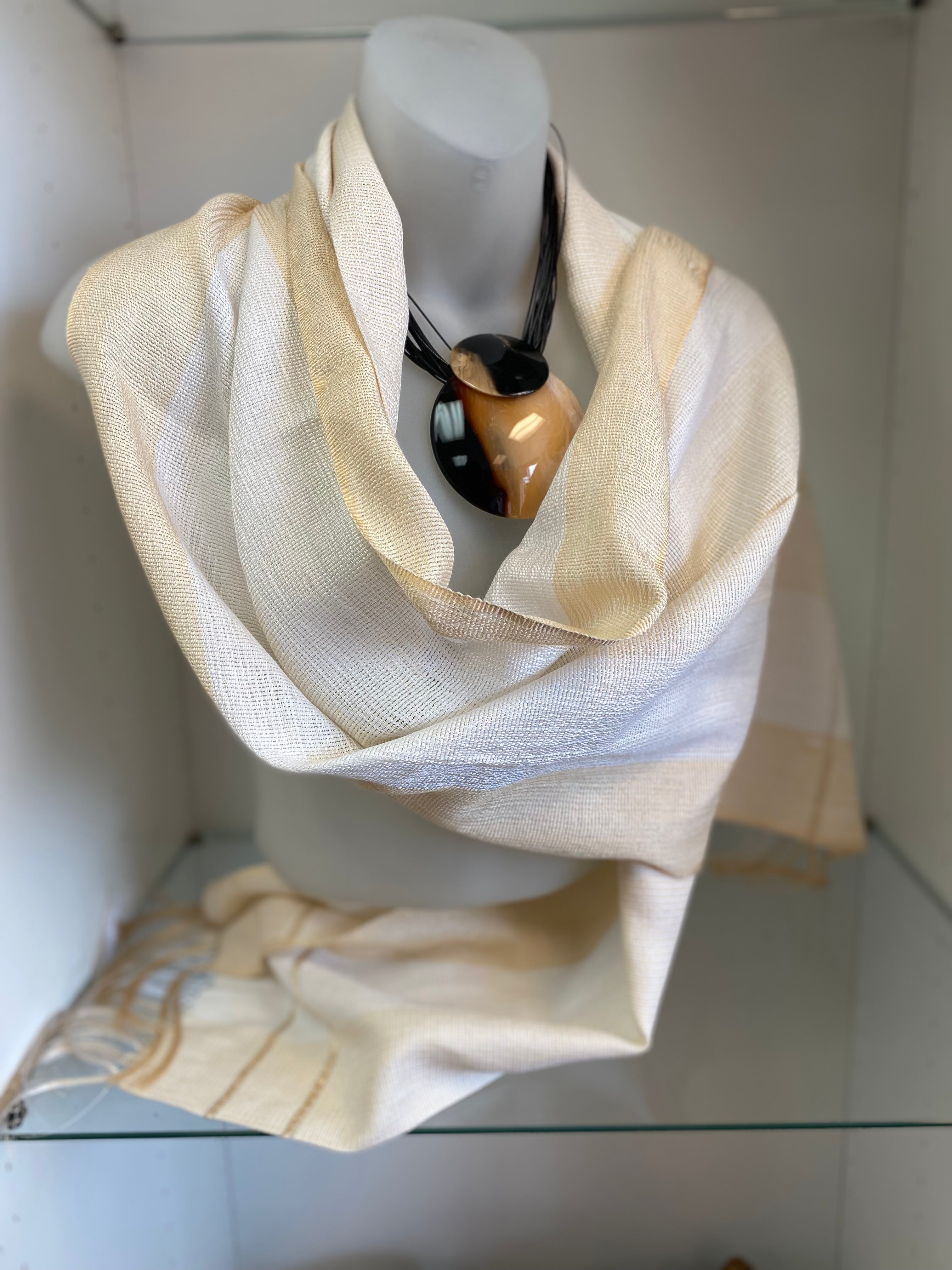 Madagascar Raw Silk Scarf , Peach & White - Tobmarc Home Decor & Gifts