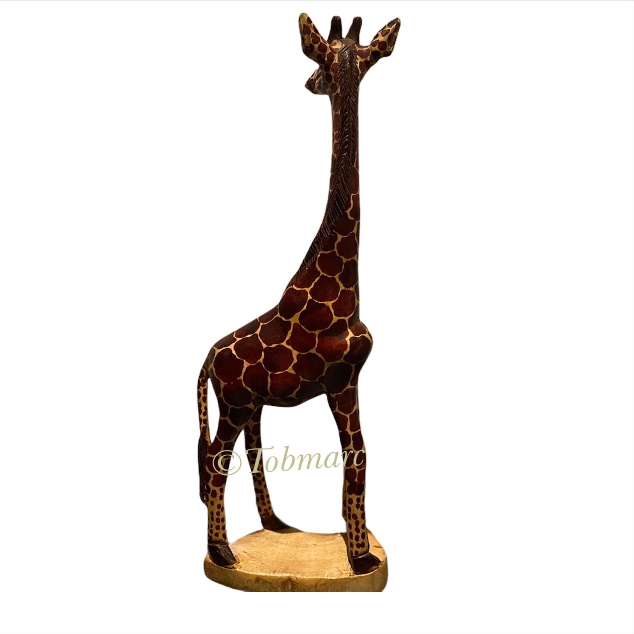 18” Wooden Giraffe sculpture, African Handcrafted Giraffe, decor - Tobmarc Home Decor & Gifts 