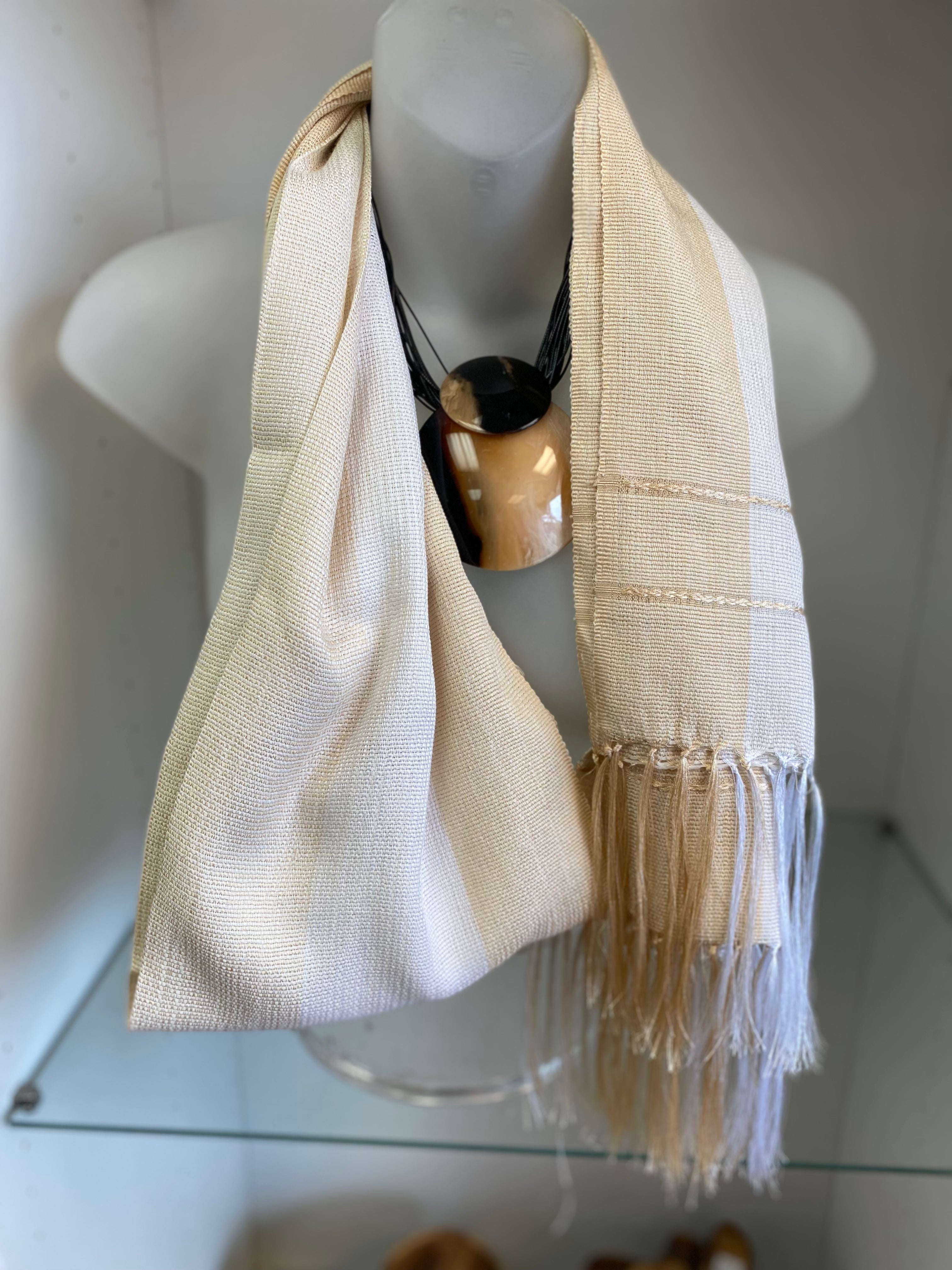 Madagascar Raw Silk Scarf , Peach & White - Tobmarc Home Decor & Gifts