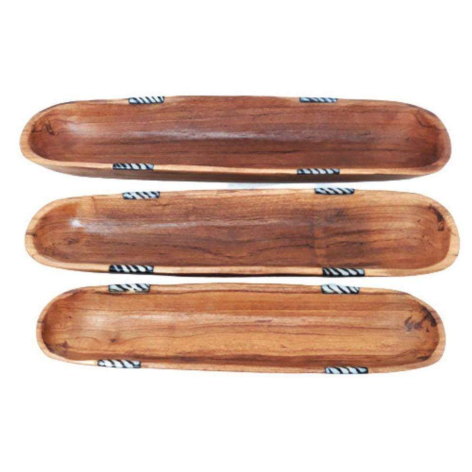 Tobmarc Home Decor & Gifts Wooden Bowl Carved Wood Baguette Tray Set