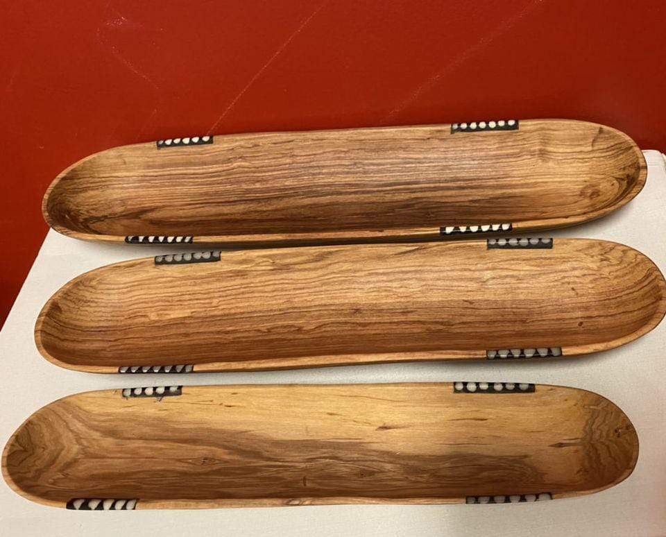 Tobmarc Home Decor & Gifts Wooden Bowl Carved Wood Baguette Tray Set