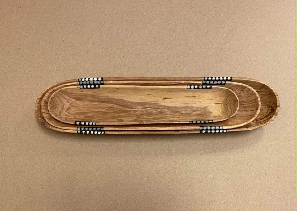 Tobmarc Home Decor & Gifts Wooden Bowl Carved Wood Baguette Tray Set