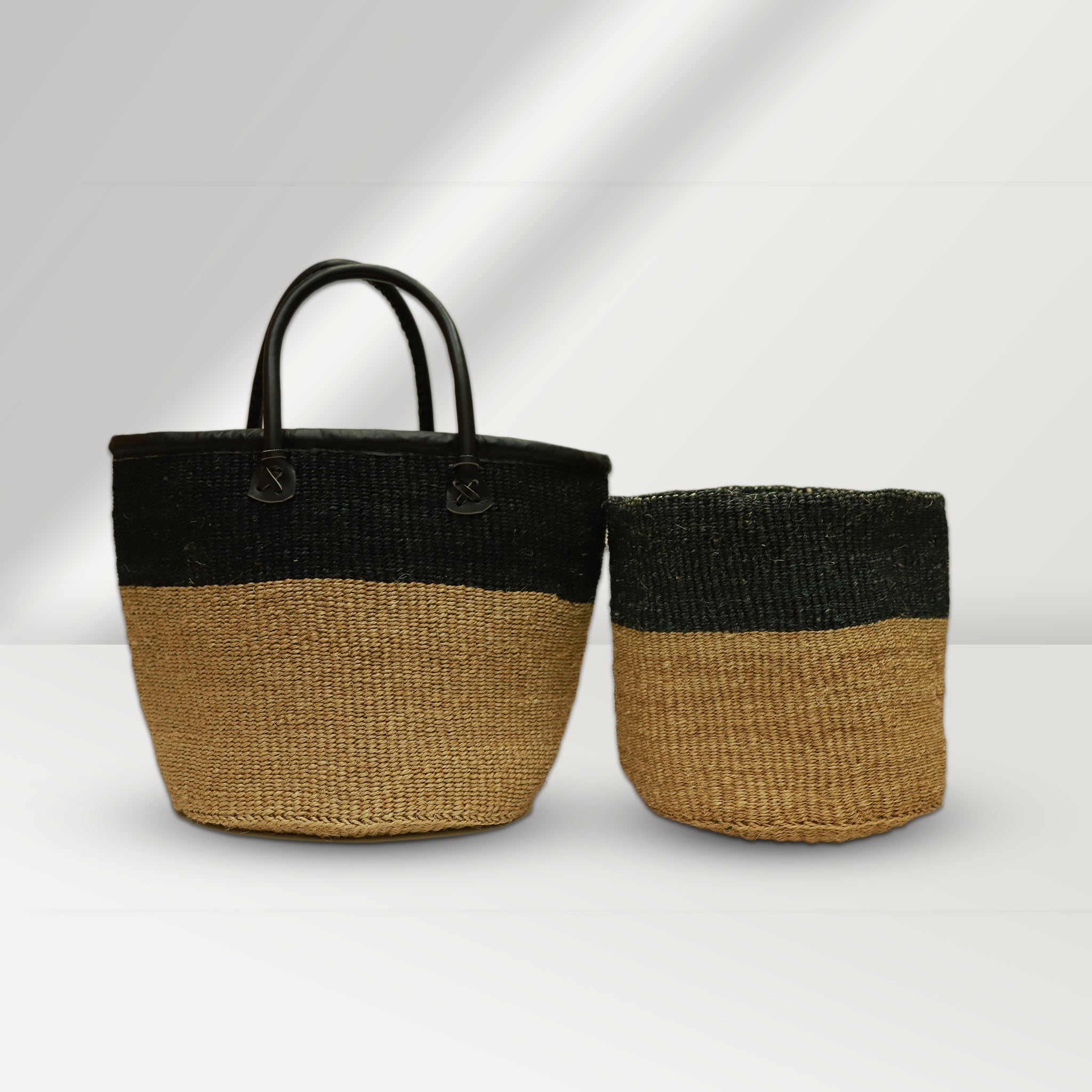 Storage Basket-2-Block Black and Beige handwoven