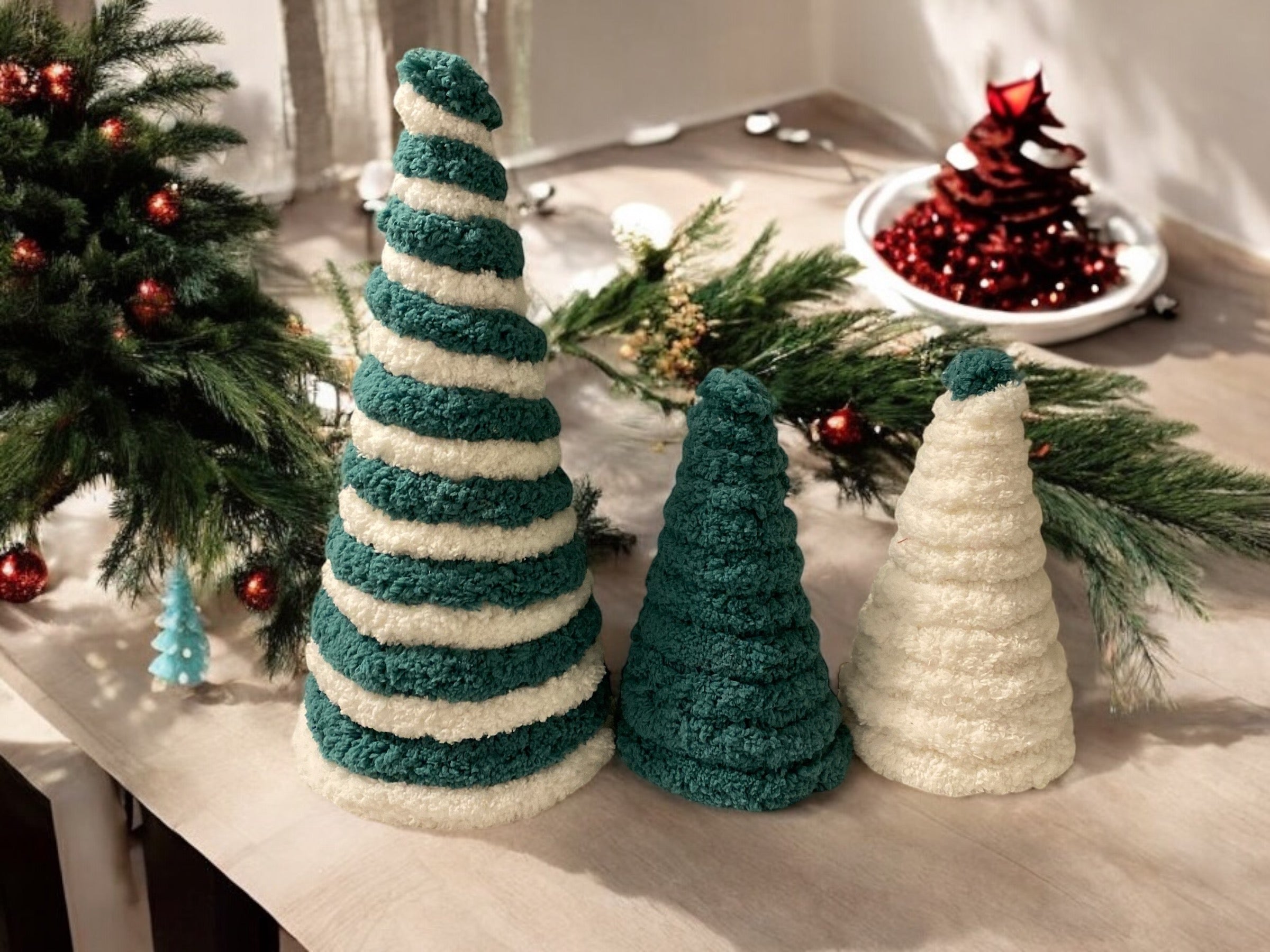 Yarn Christmas Cone Tree Decorative Paper Mache Cone set