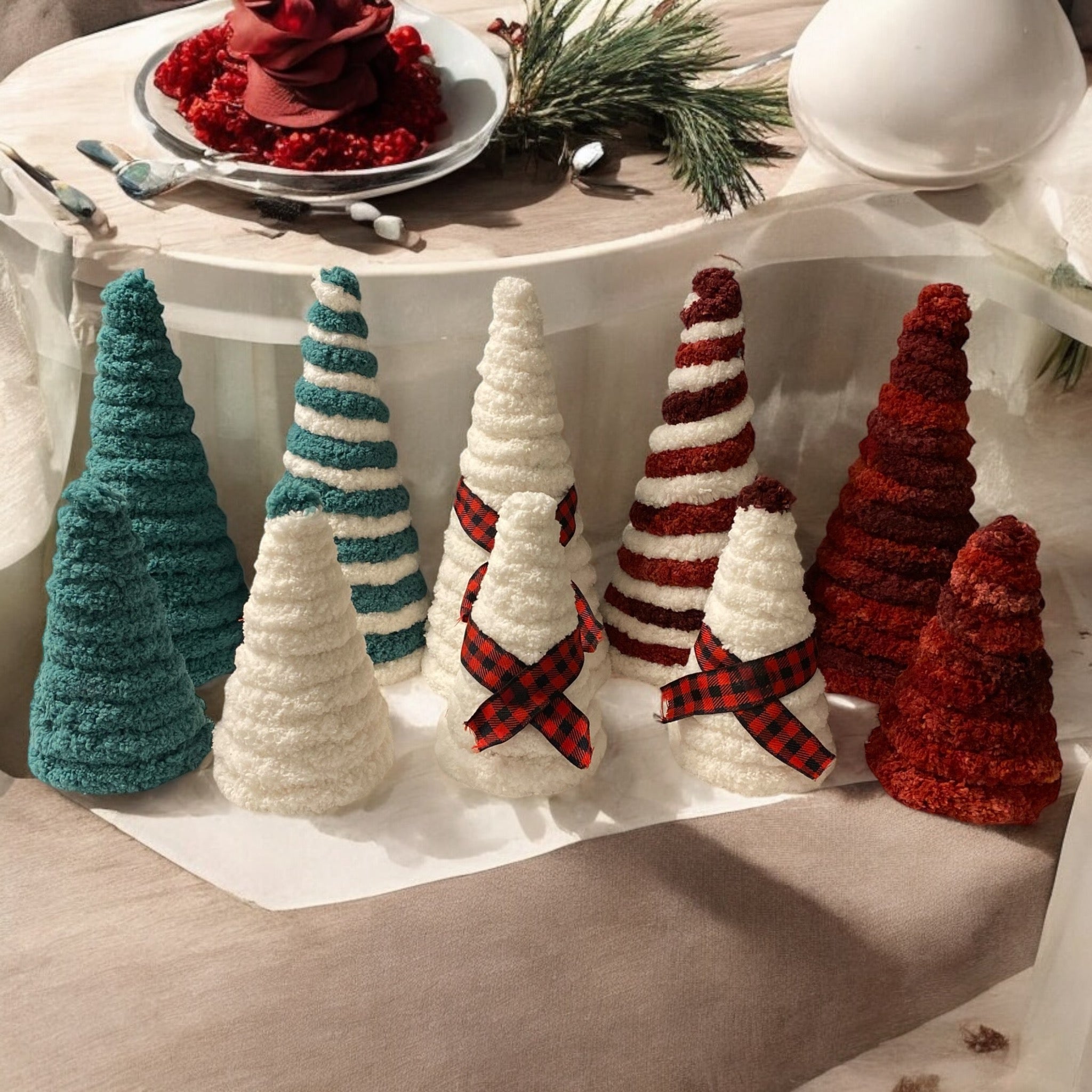 Yarn Christmas Cone Tree Decorative Paper Mache Cone set