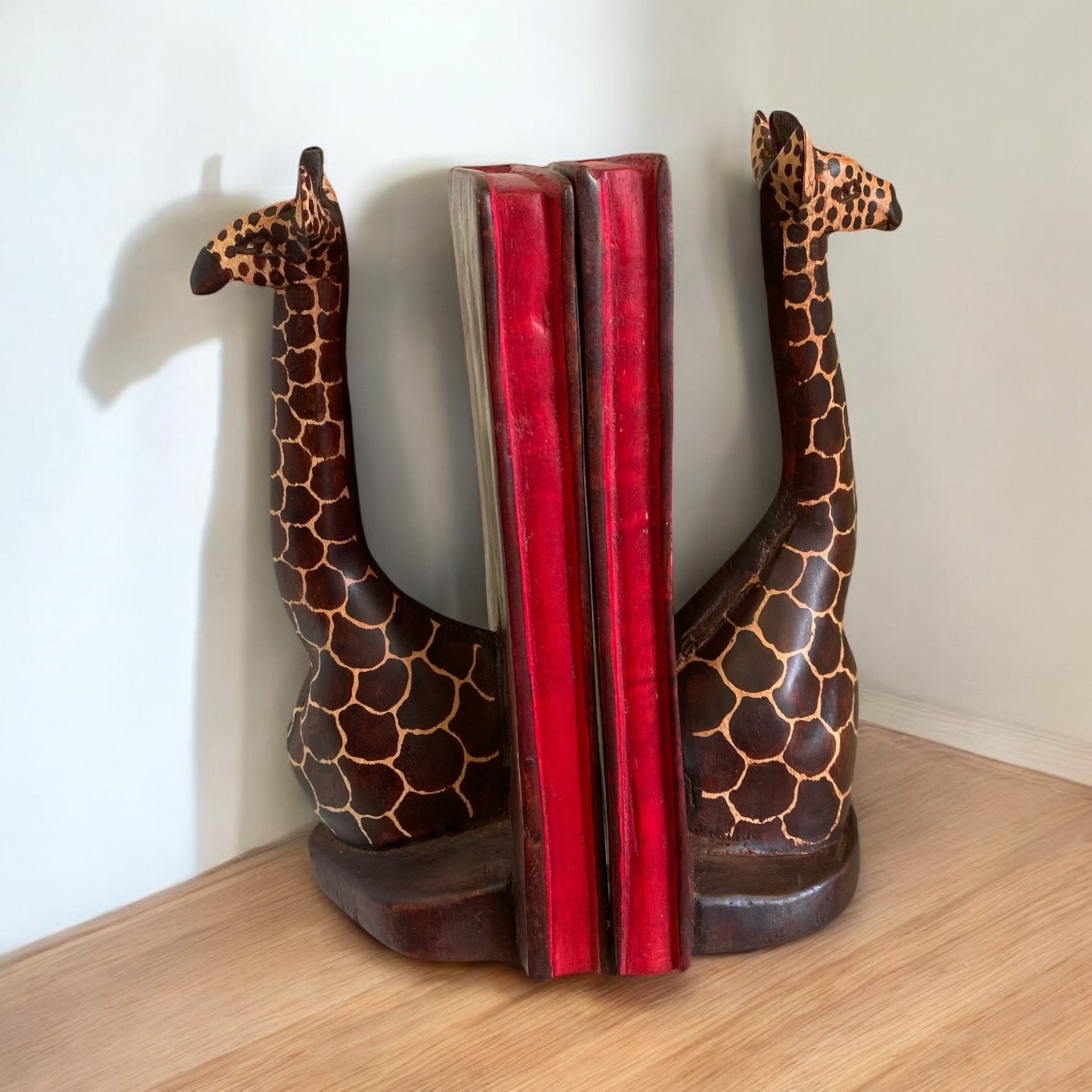 Wooden Giraffe Bookends – Hand-Carved Safari Decor Perfect for Organizing and Styling Shelves