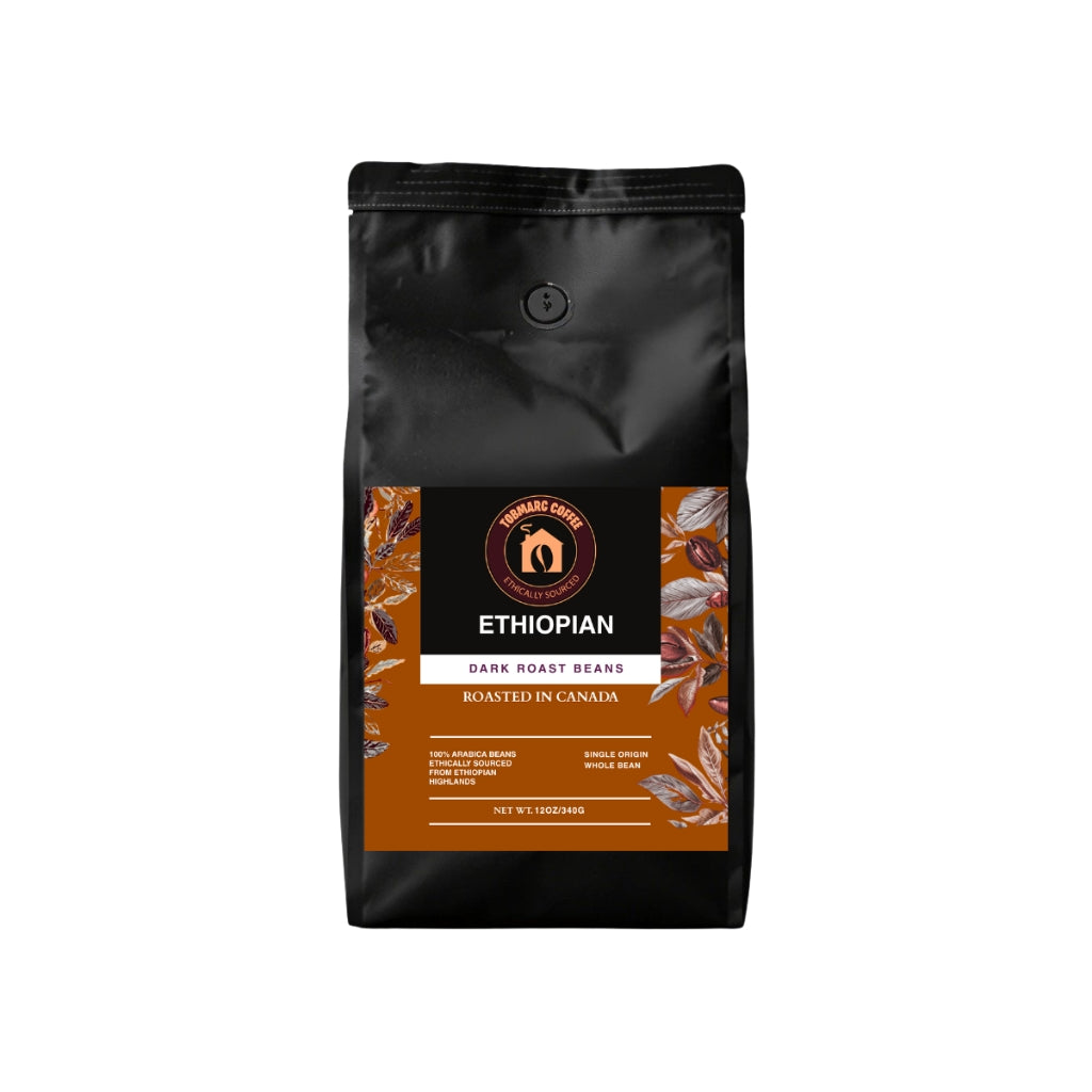 Tobmarc Ethiopian Yirgacheffe Whole Coffee Beans (12 oz) - Single Origin Gourmet High Altitude Arabica - Fresh Roasted Dark Roast with Citrus & Floral Notes