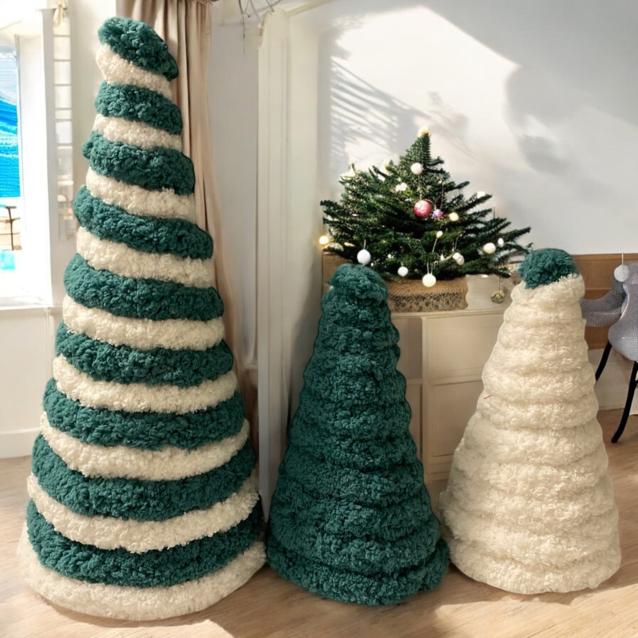 Yarn Christmas Cone Tree Decorative Paper Mache Cone set