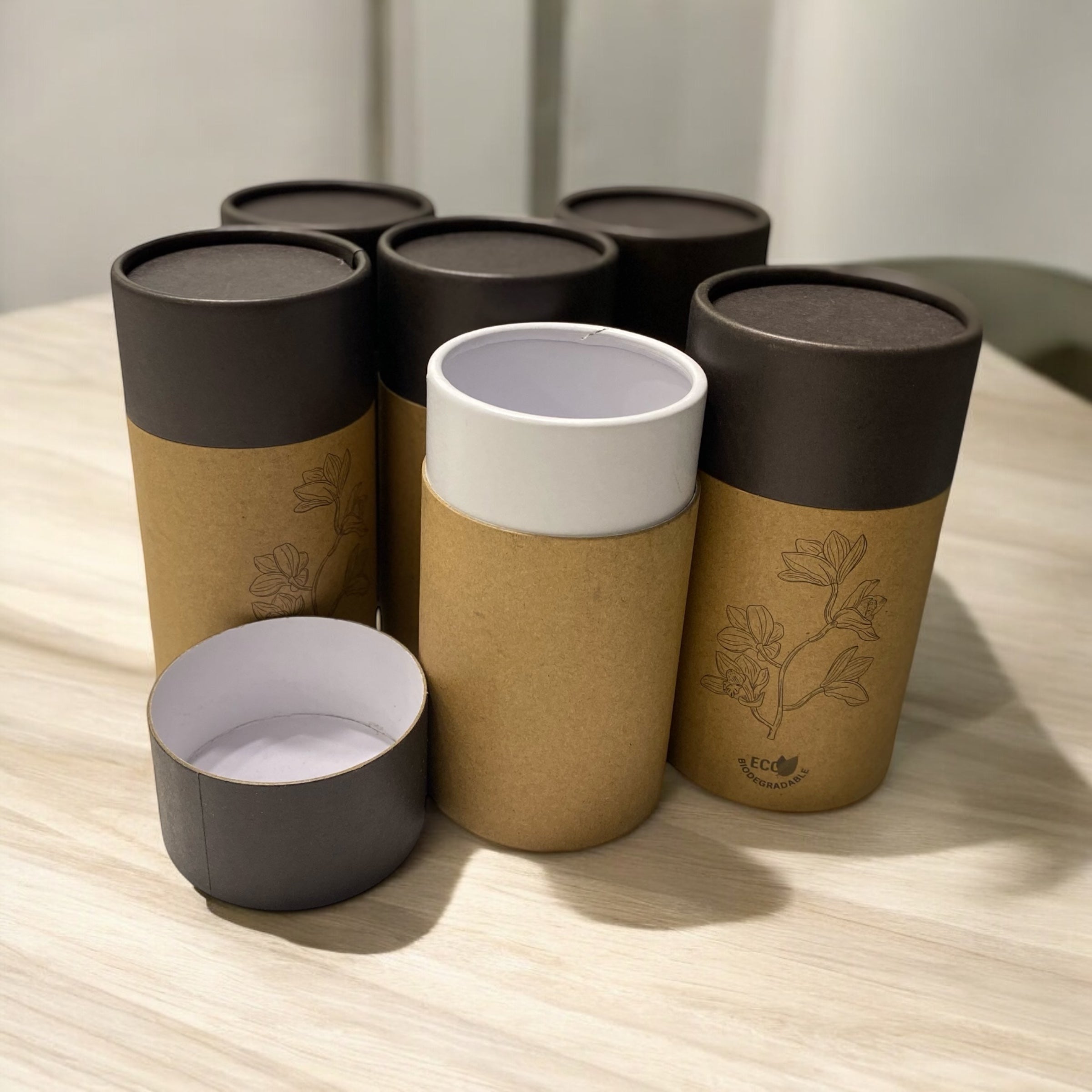 TOBMARC Kraft Paper tube Packaging storage tube for tea, coffee -6-PCK -Black