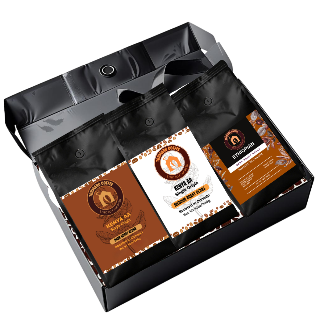Tobmarc Coffee Collection Gift Box, Kenya AA Dark Roast, Kenya AA Medium Roast, Ethiopian Dark Roast, Premium Whole Bean or Ground Coffee Set, Fresh Roasted, Gift for Coffee Lovers