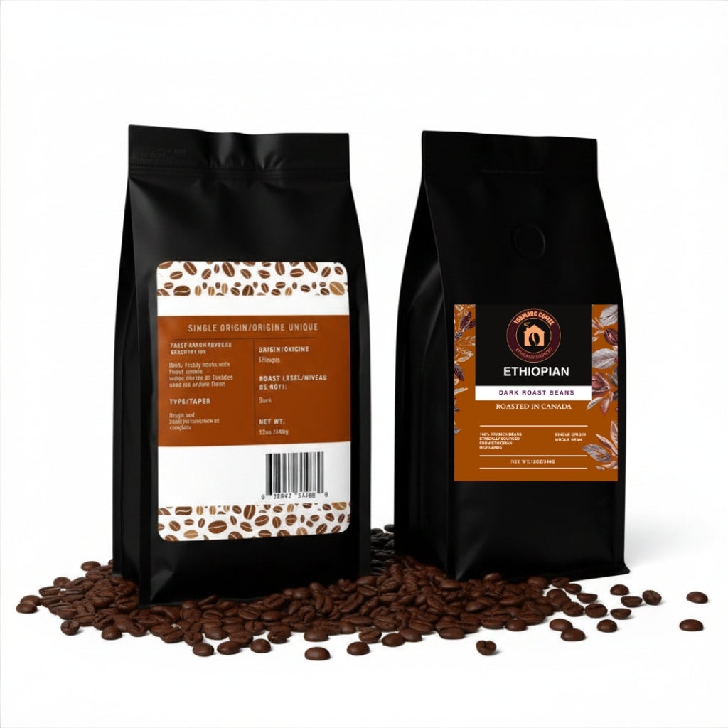 Tobmarc Ethiopian Yirgacheffe Whole Coffee Beans (12 oz) - Single Origin Gourmet High Altitude Arabica - Fresh Roasted Dark Roast with Citrus & Floral Notes