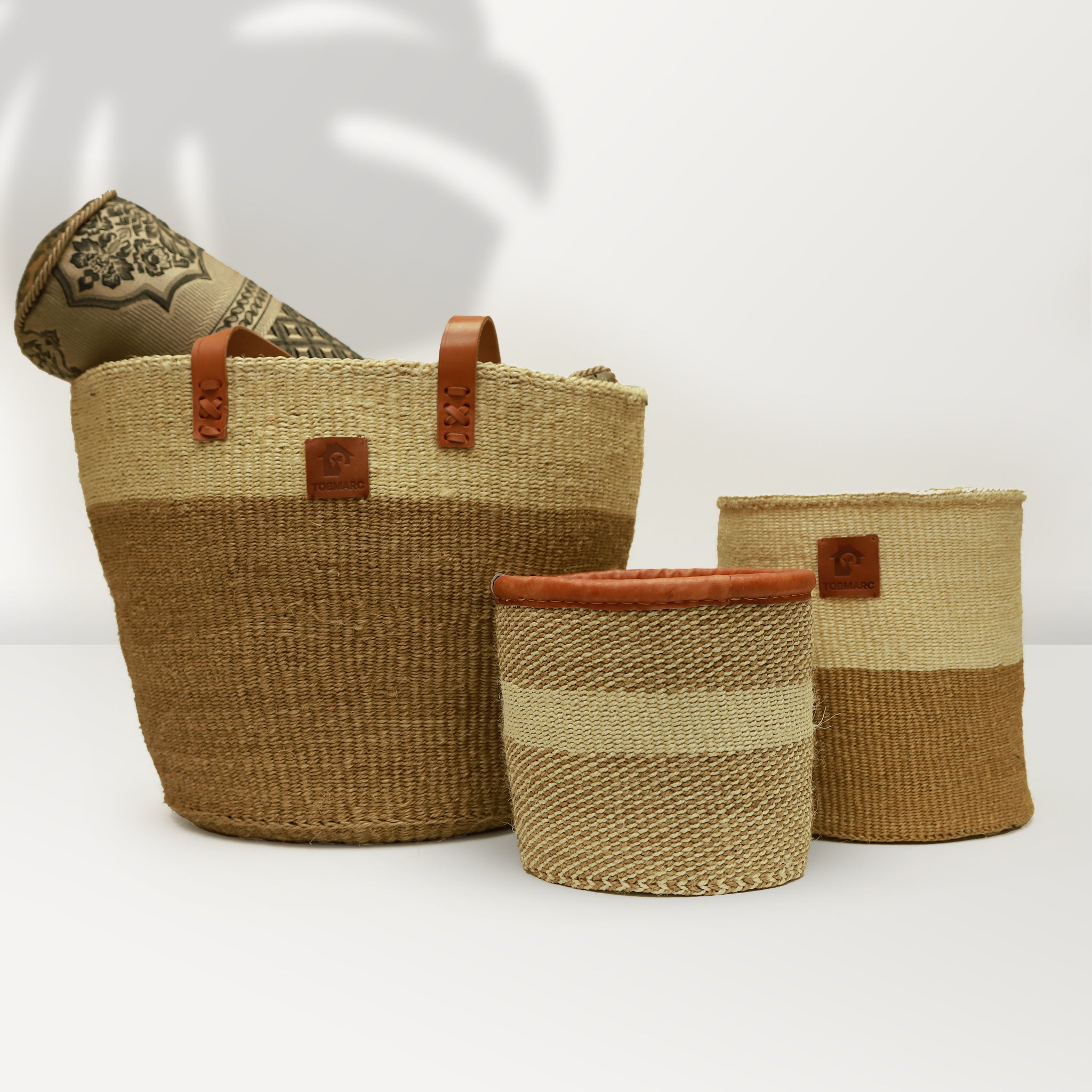 WHIBEISET3 - WOVEN LAUNDRY BASKET, Woven Sisal Basket, Utility Planter Basket With Handle, African Natural Sisal Woven Blanket Basket - Tobmarc Home Decor & Gifts 