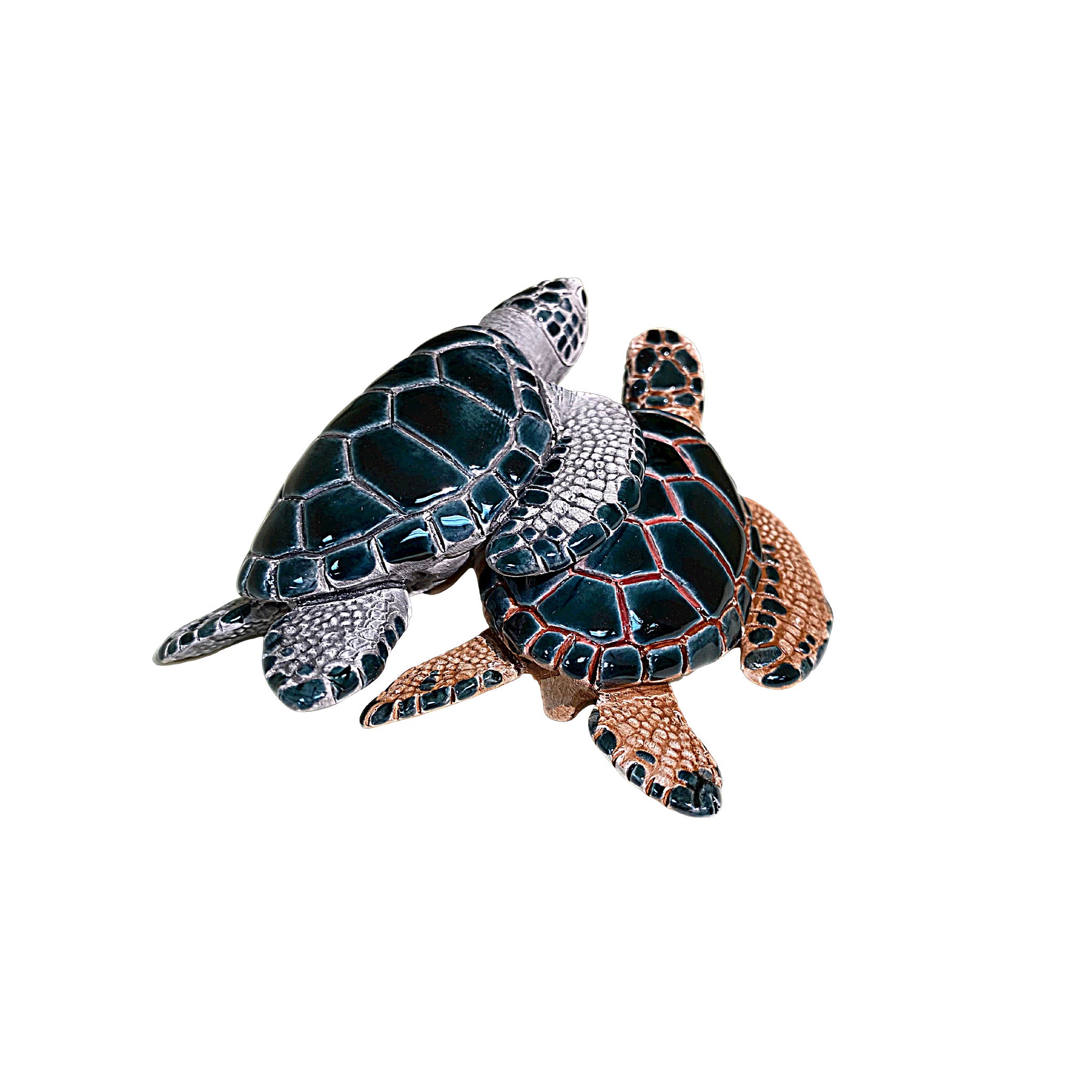 Ceramic  Green Tree Blue Sea Turtle Resin Figurine, Indoor Outdoor Decor, 2in1 - Tobmarc Home Decor & Gifts 