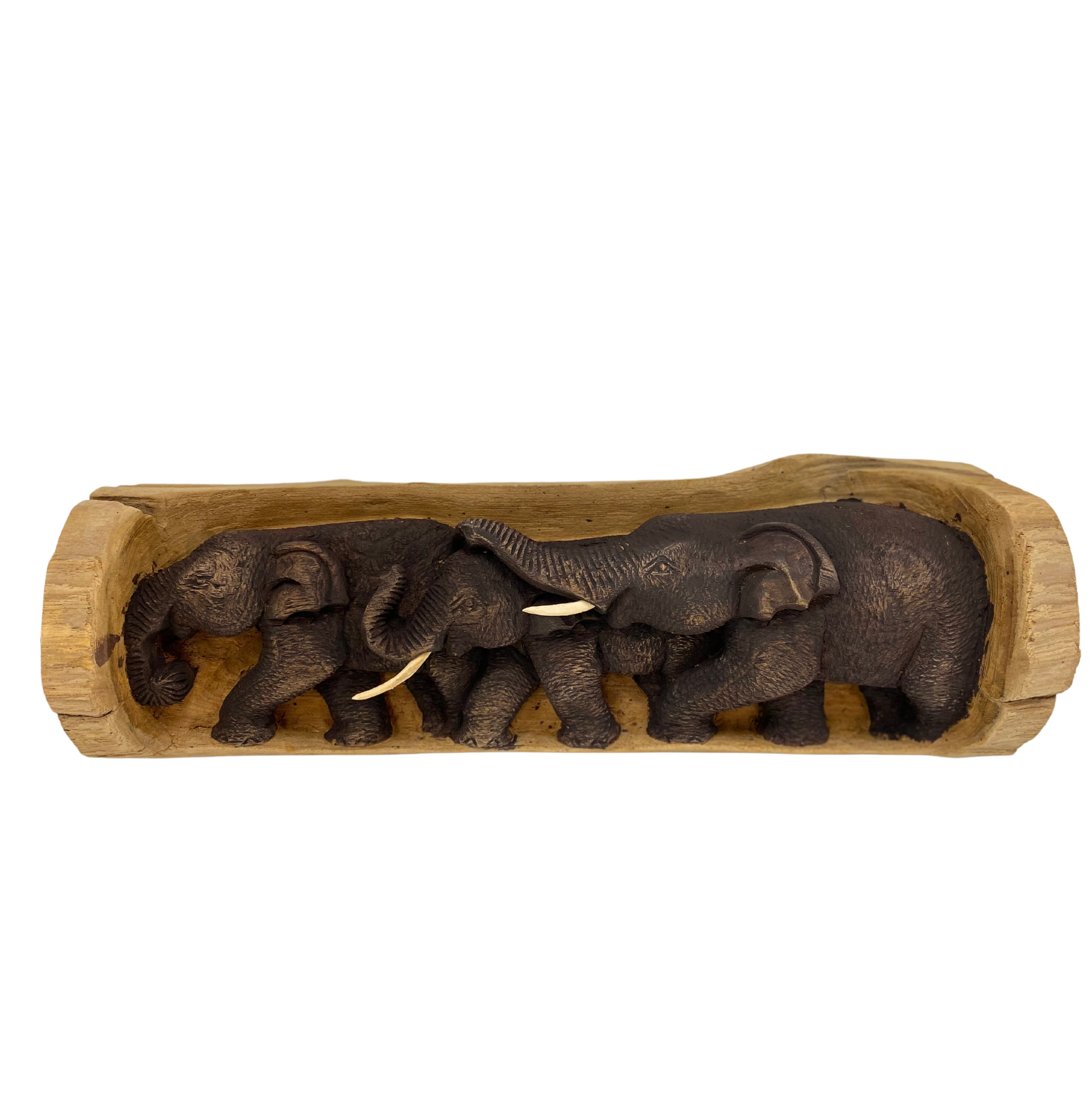 Hand Carved Elephant Home Decor Teak Wood Carving Of Three Elephants Family Natural Art  Wall Hanging / Gift sculpture