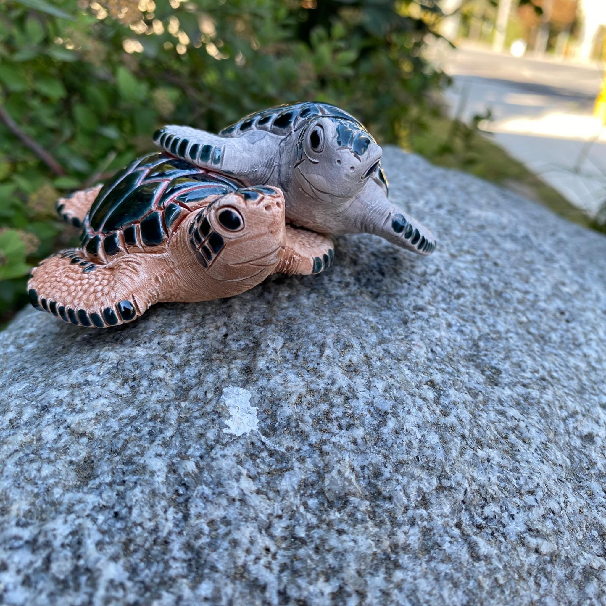 Green Tree Blue Sea Turtle Figurine 2 in 1