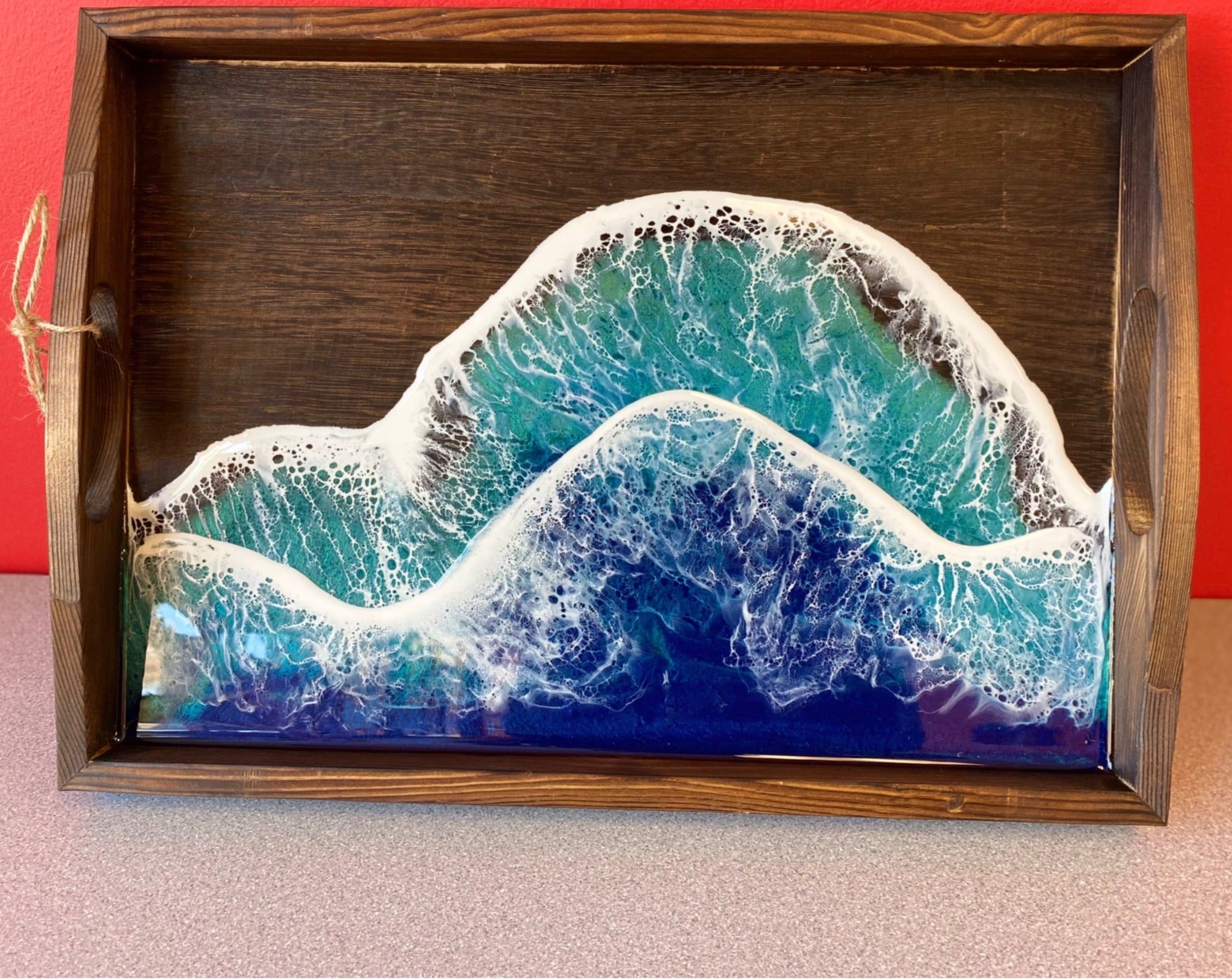 Rustic Resin Serving Tray Decorative Coastal Ocean Waves tray Serving tray with handles Personalized Tray perfect Christmas Gift - Tobmarc Home Decor & Gifts 
