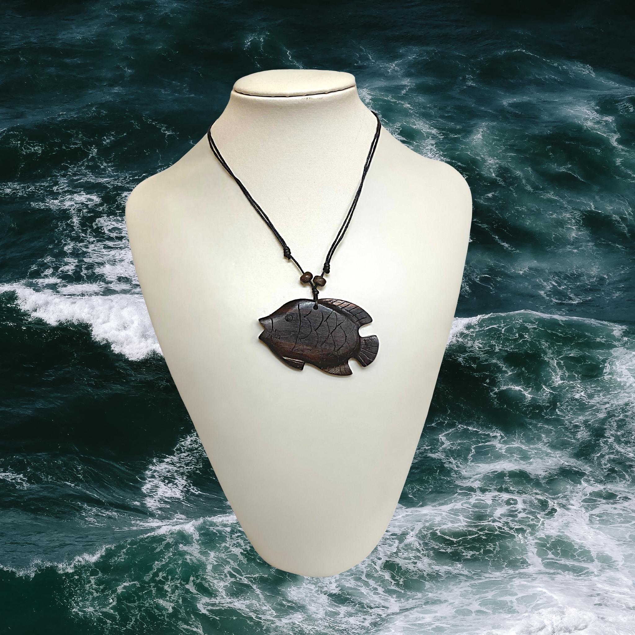 Wooden Carved Fish Necklace hand carved Ironwood Fish pendant