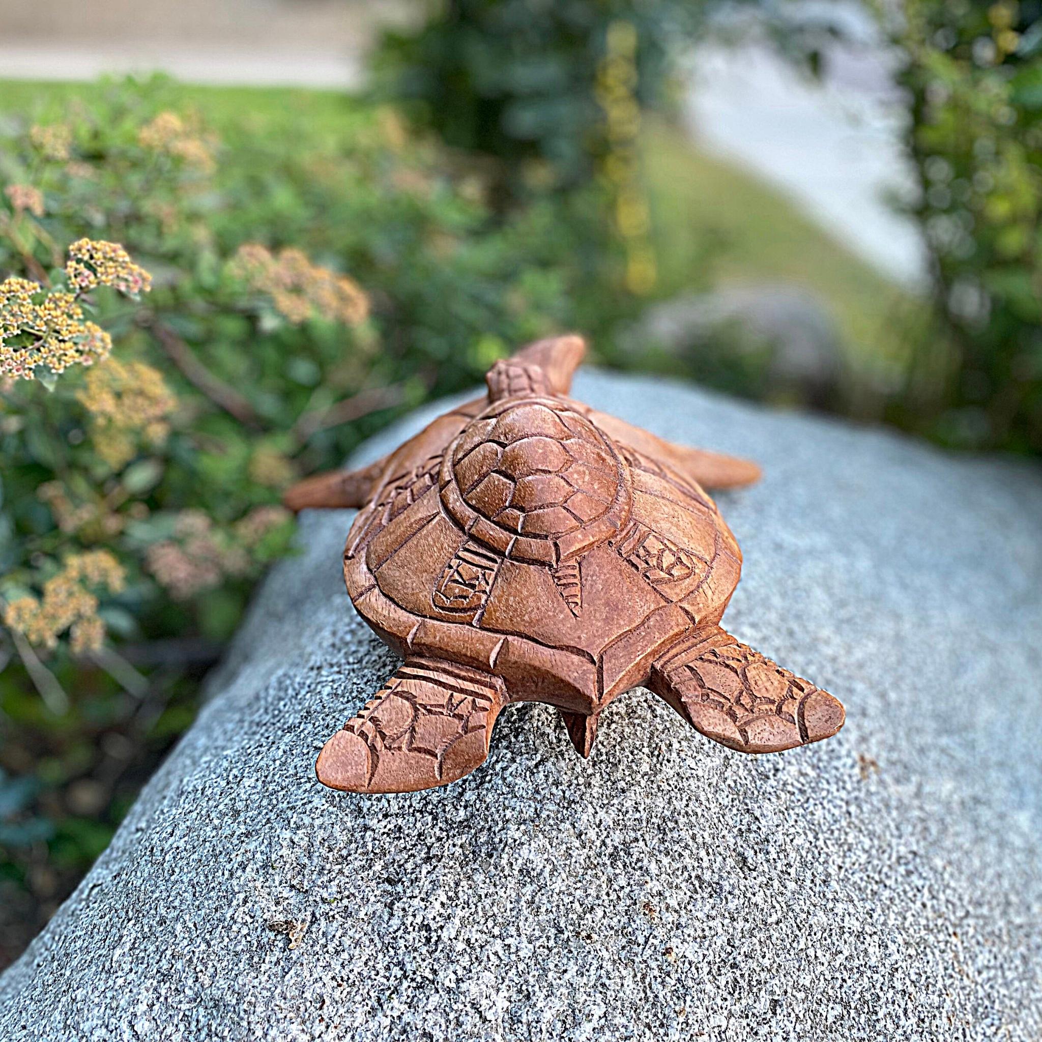 Wooden Tortoise Home Decor Sculpture Statue Turtle Mother with Baby Solid Sea Turtle Sculpture from Indonesia Hand Carved Turtle Figurine - Tobmarc Home Decor & Gifts 