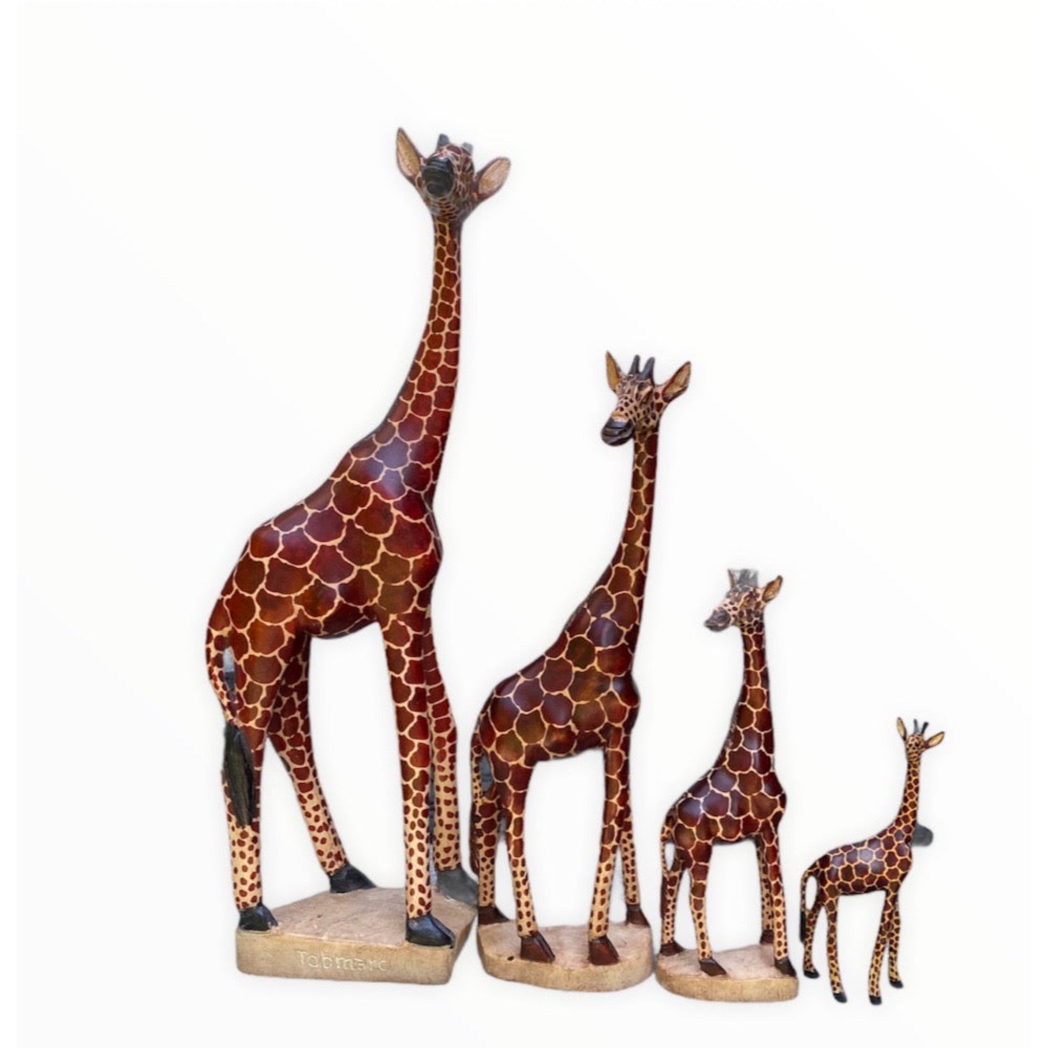 Hand carved Giraffe Sculpture, African Giraffe Decor 24" - Tobmarc Home Decor & Gifts 
