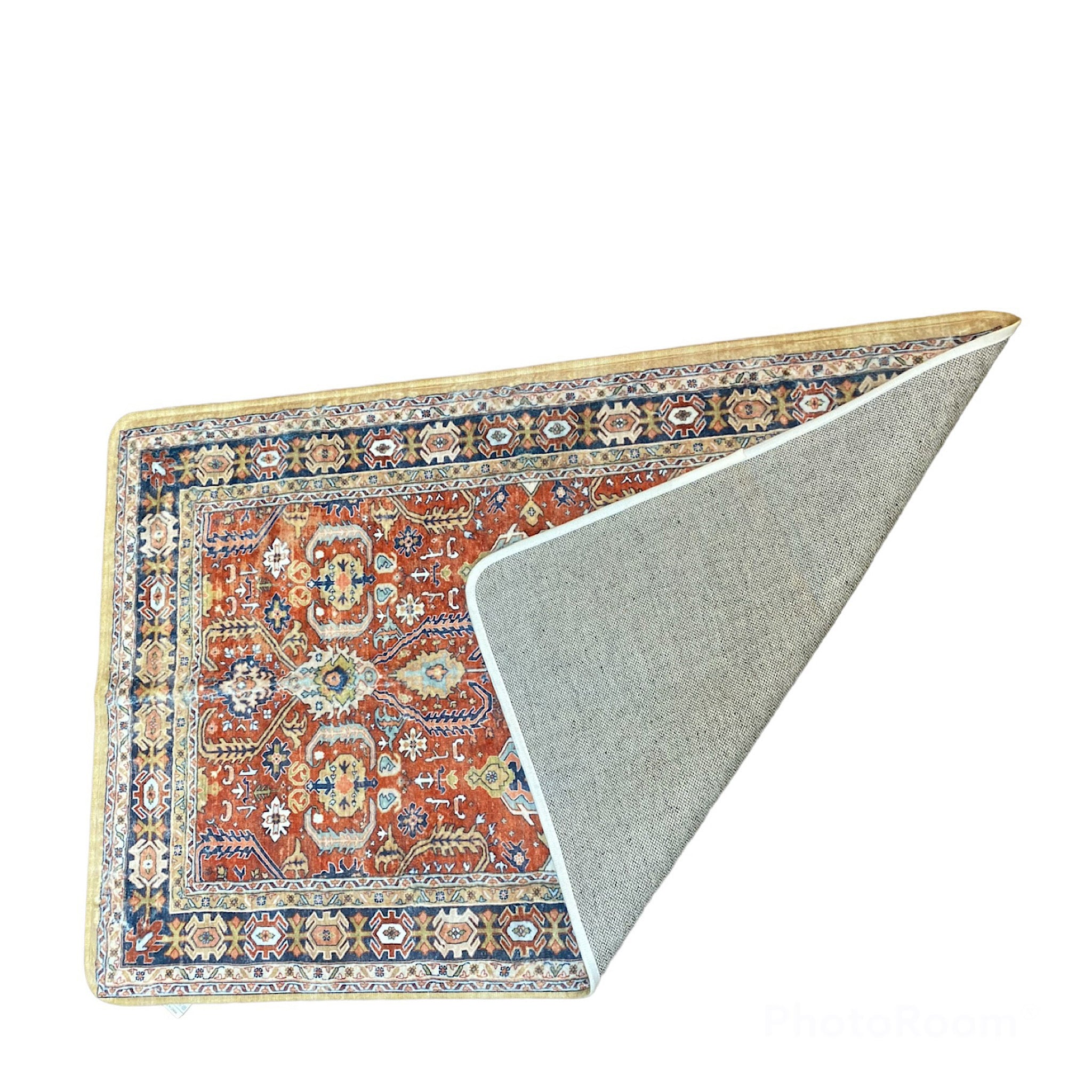 Persian Distressed Small Entryway Rug Doormat Bohemian Faux Wool Non-Slip Washable Low-Pile Floor Carpet for Indoor Front Entrance Kitchen BathroomBedside Rug
