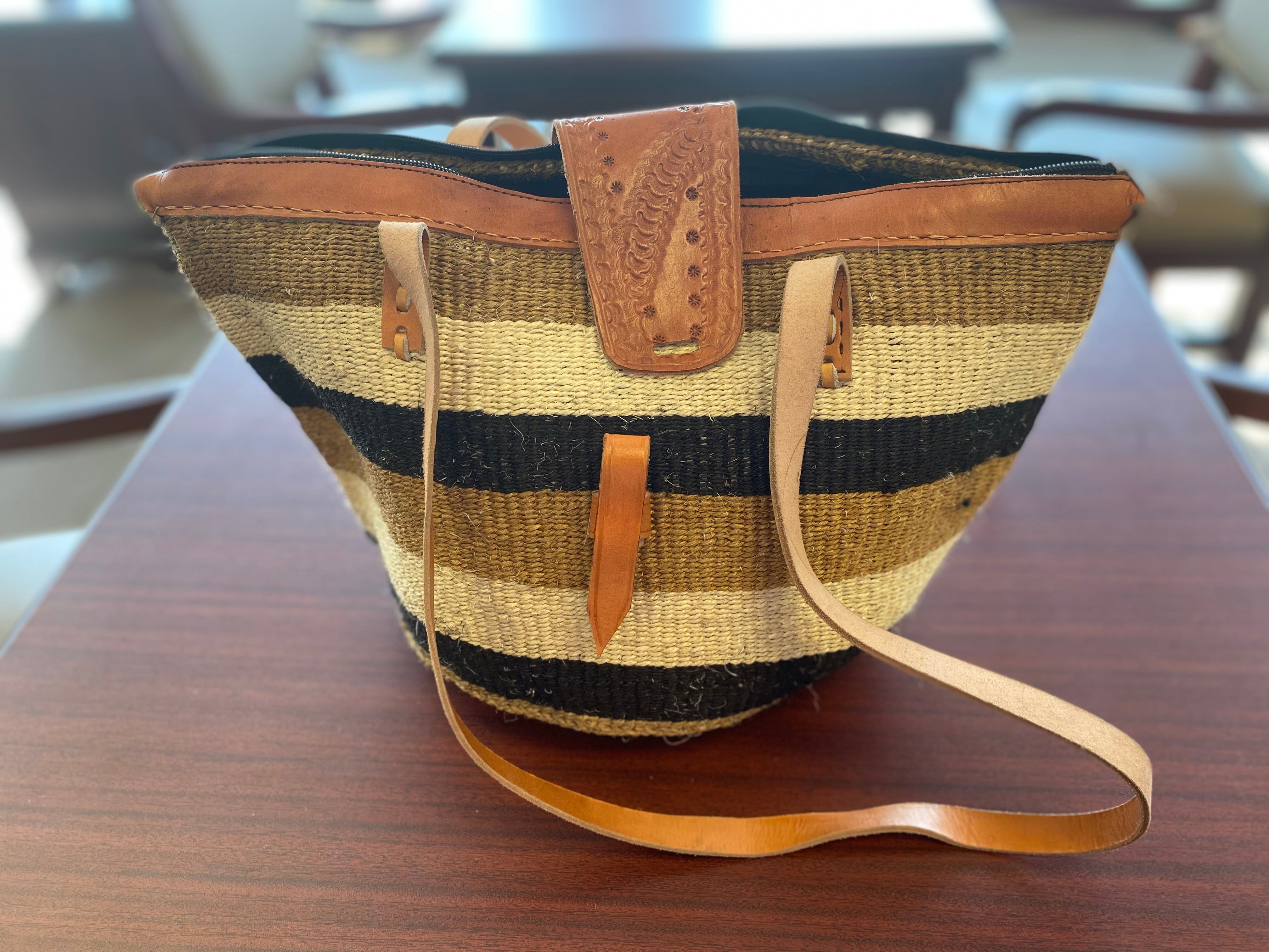 Assorted Shopping Baskets, Beach Baskets, Bags With Leather Handle, African Kiondo - Tobmarc Home Decor & Gifts 